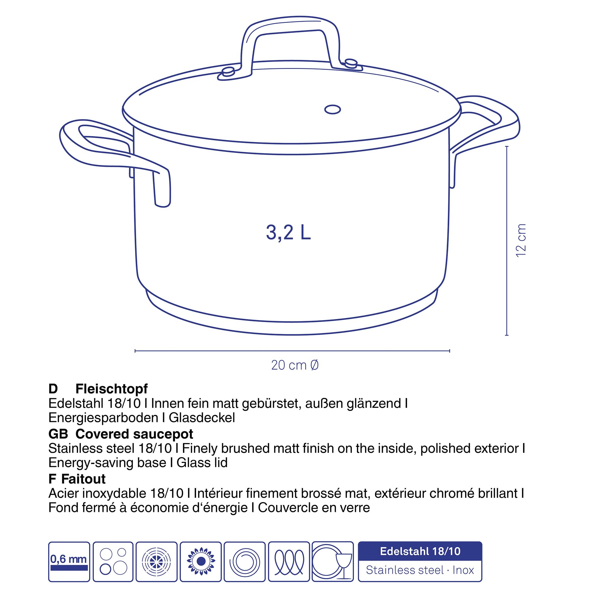 Premium 3 QT Stainless Steel Covered Sauce Pot with Glass Lid & Steam Outlet Valve - Flavoria Collection for Even Heat Distribution & Secure Cooking | Ideal for Soups, Stews, Sauces & Home Kitchen Use