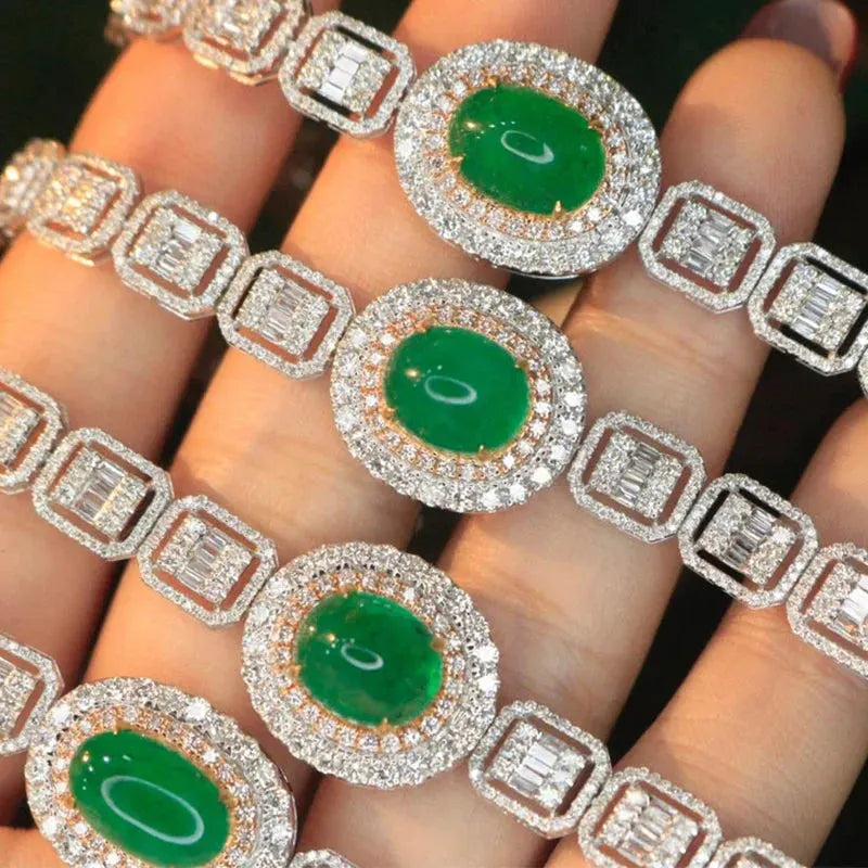 18K Gold Real Diamond & Natural Emerald Luxury Bracelet for Women - Elegant Gift for Banquet, Party & Special Occasions