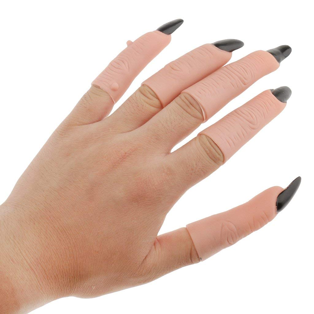 5pcs Fake Witch Nails - Halloween Zombie Ghost Monster Finger Claws for Costume Party, Cosplay & Scary Makeup - Black Halloween Nails for Witch, Vampire & Horror Theme Parties