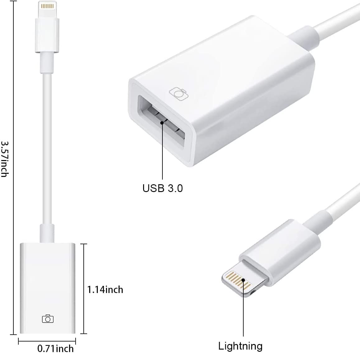 Azuxreza Lightning to USB Camera Adapter for iPhone & iPad - OTG USB 3.0 Connector for Card Reader, Flash Drive, External Hard Drive, Keyboard, Mouse, MIDI Devices & USB Hubs - Plug & Play Data Transfer - Perfect for Travel, Work & Photo Backup