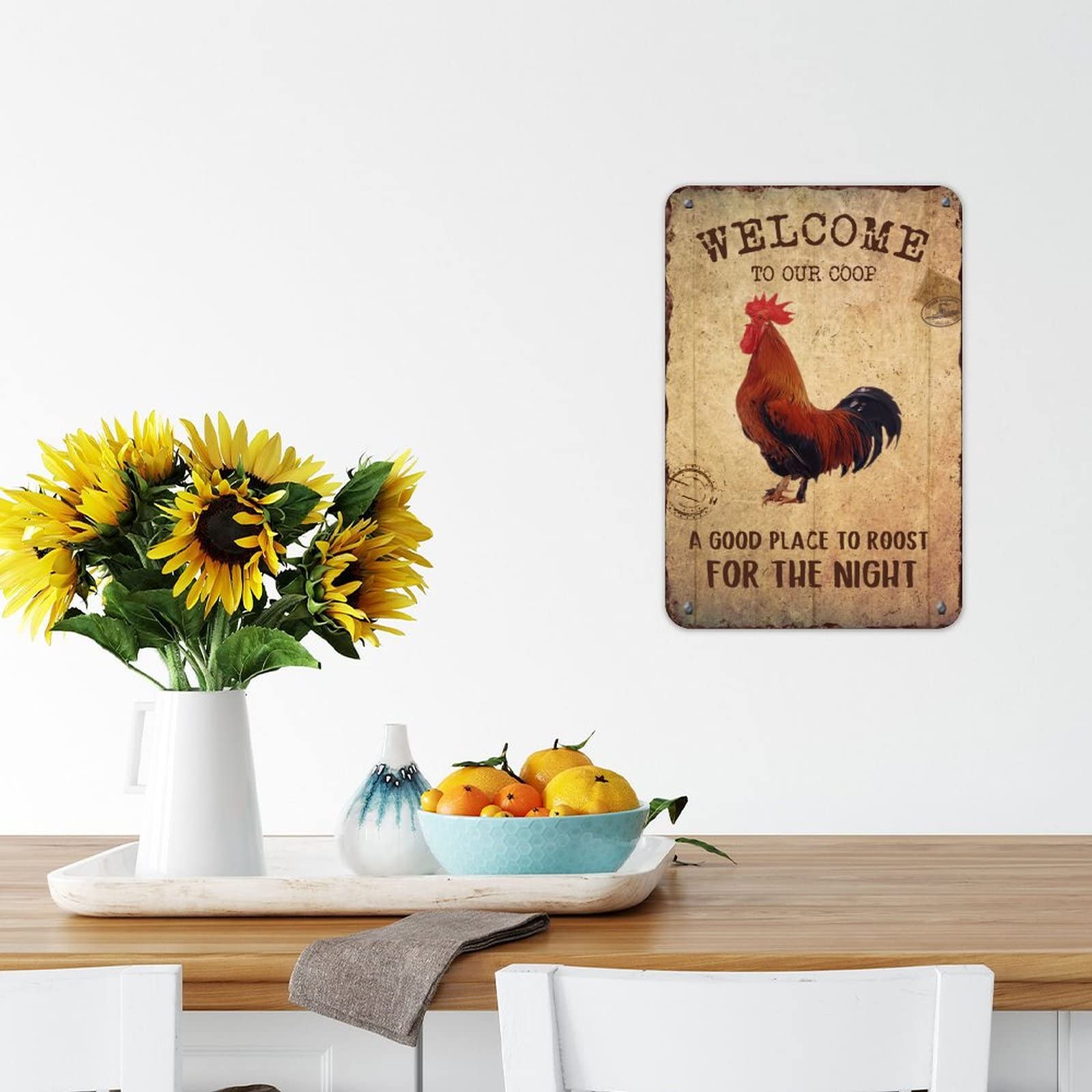 Rustic Rooster Metal Sign - UV Printed Aluminum Chicken Decor for Indoor & Outdoor Use - 12x8 Inch Garage, Bar, Courtyard Wall Art - Perfect for Farmhouse, Country Kitchen, and Garden Decor