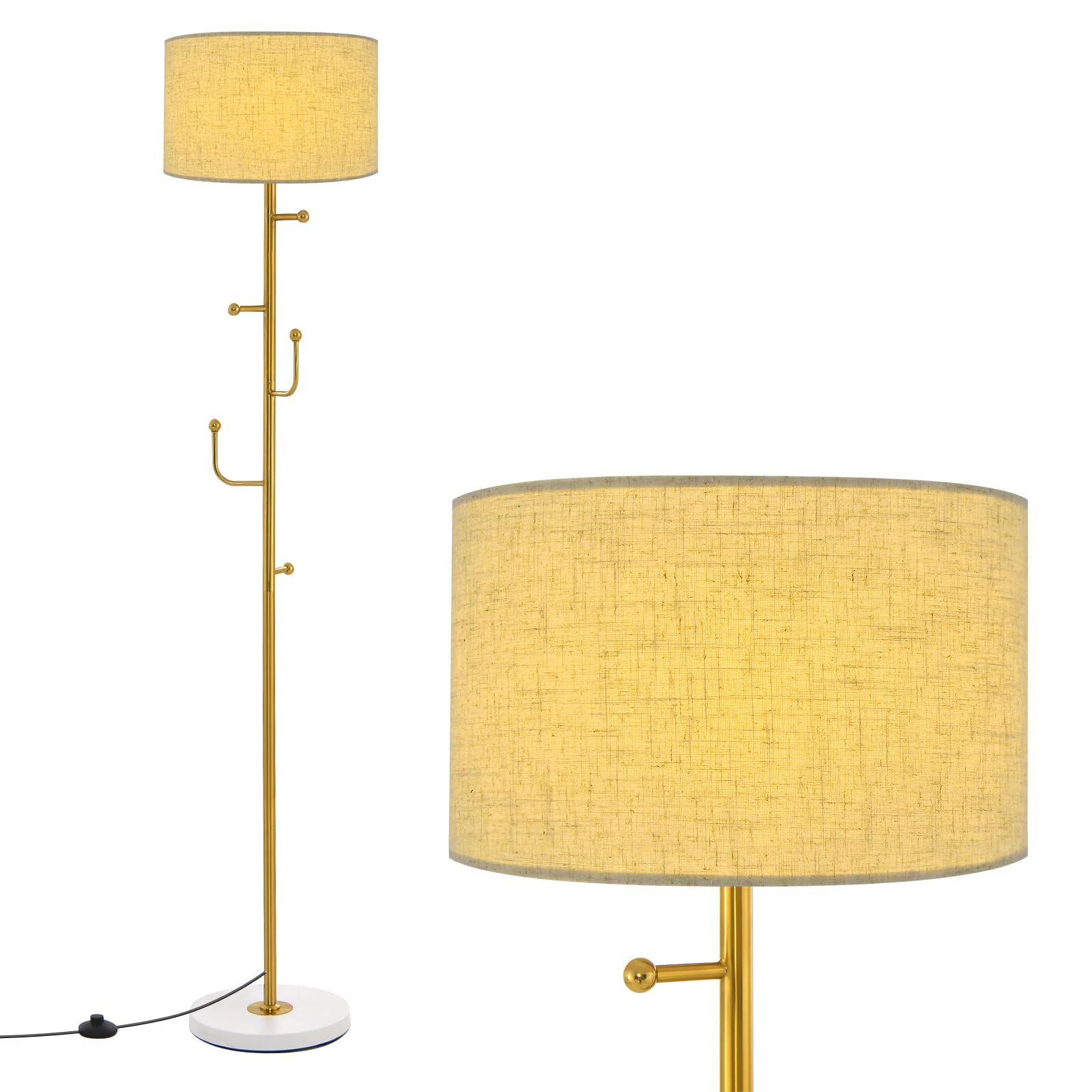Tangkula Modern Floor Lamp with Coat Rack - 5 Hooks, Foot Switch & Weighted Base, Tall Standing Pole Light for Bedroom & Living Room (E26 Bulb Required) | Perfect for Entryway, Dorm, or Apartment Lighting