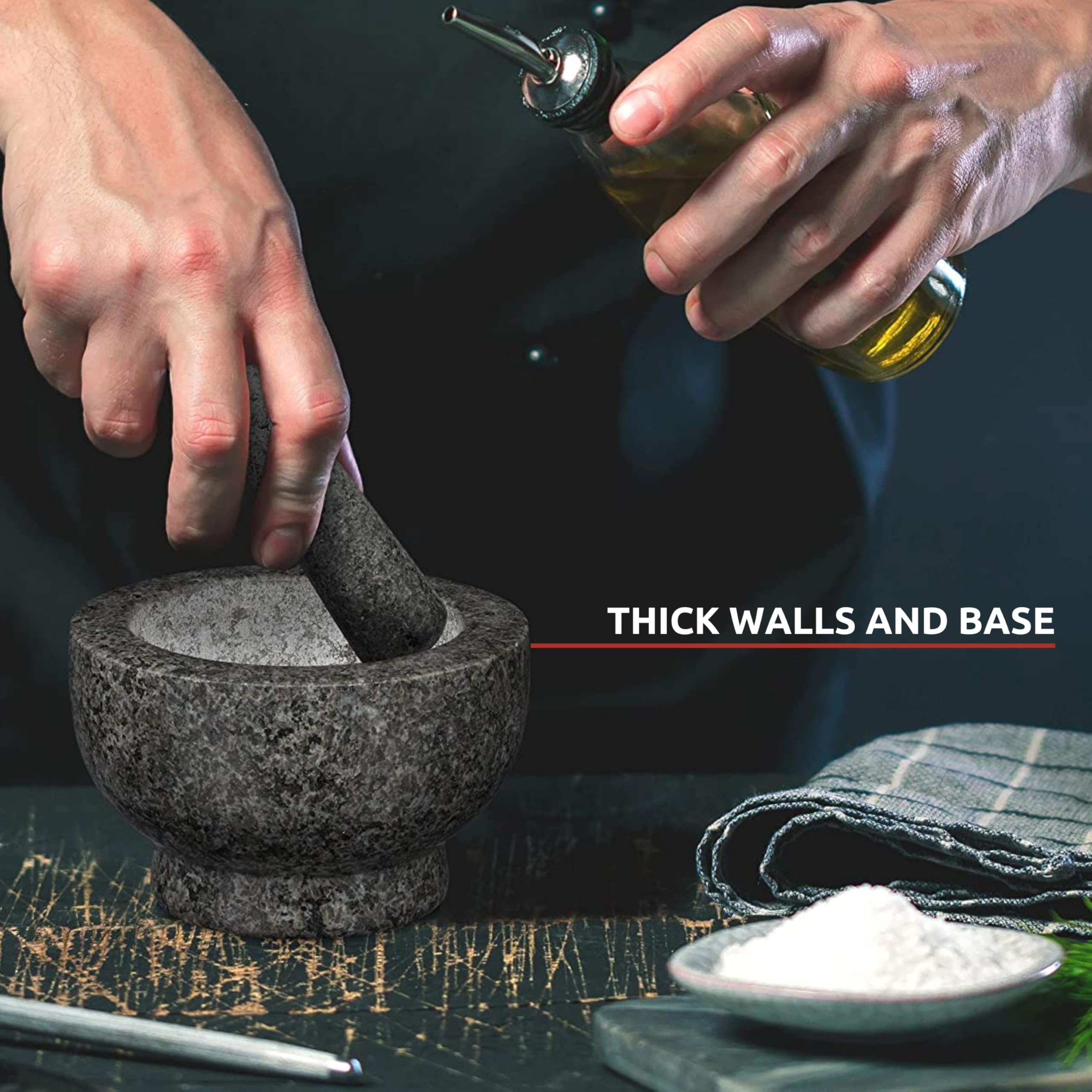 Lagostina Natural Granite Mortar and Pestle Set - 1.3 Cup Capacity Manual Herb Grinder for Spices, Seeds, Pills - Durable Stone Gray Kitchen Tool for Cooking & Easy Cleaning - Perfect for Grinding Herbs, Making Guacamole & Crushing Garlic