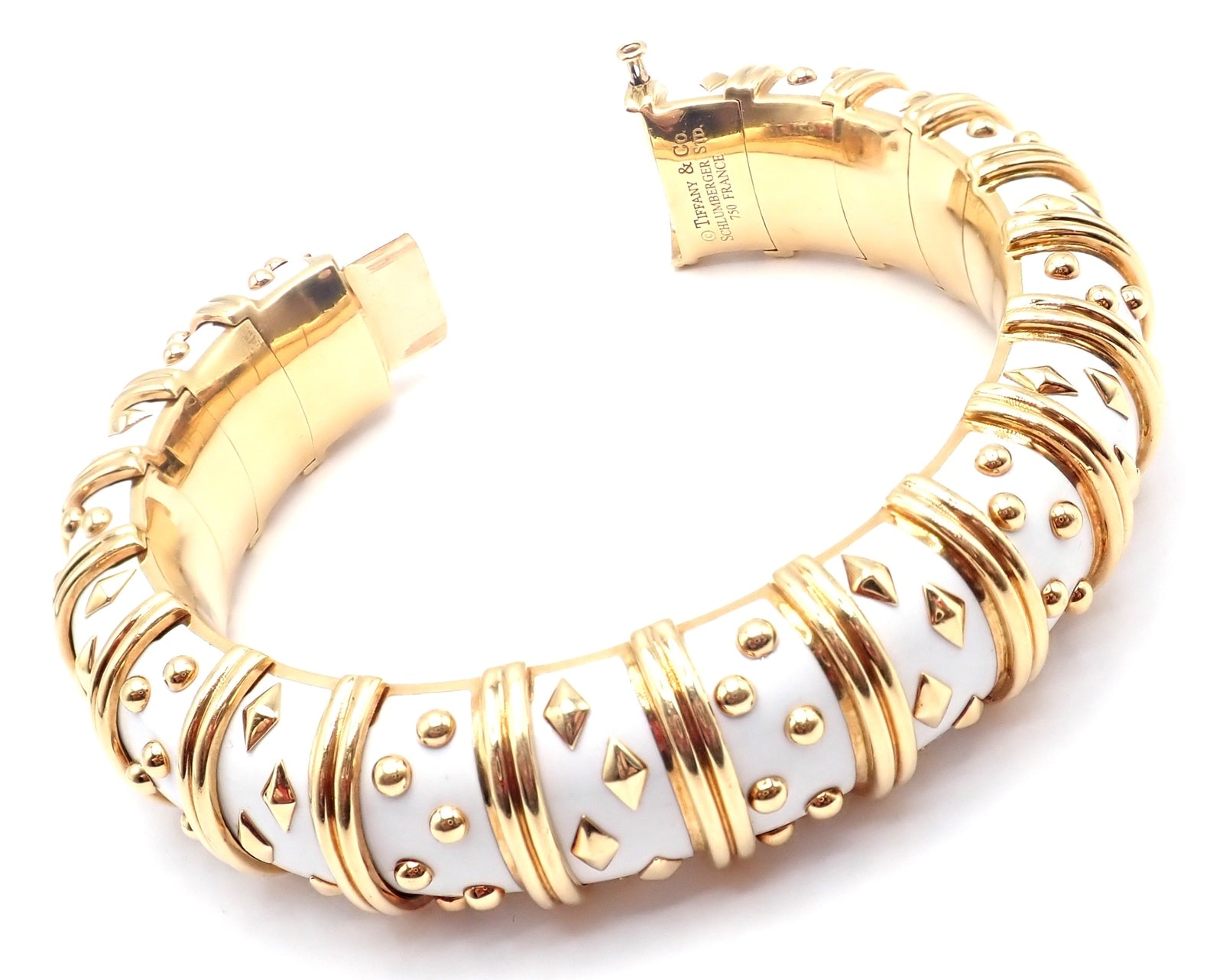 Tiffany & Co Schlumberger Dot Losange 18k Yellow Gold Enamel Bangle Bracelet - Luxury Jewelry for Women, Elegant Gift for Anniversary & Special Occasions