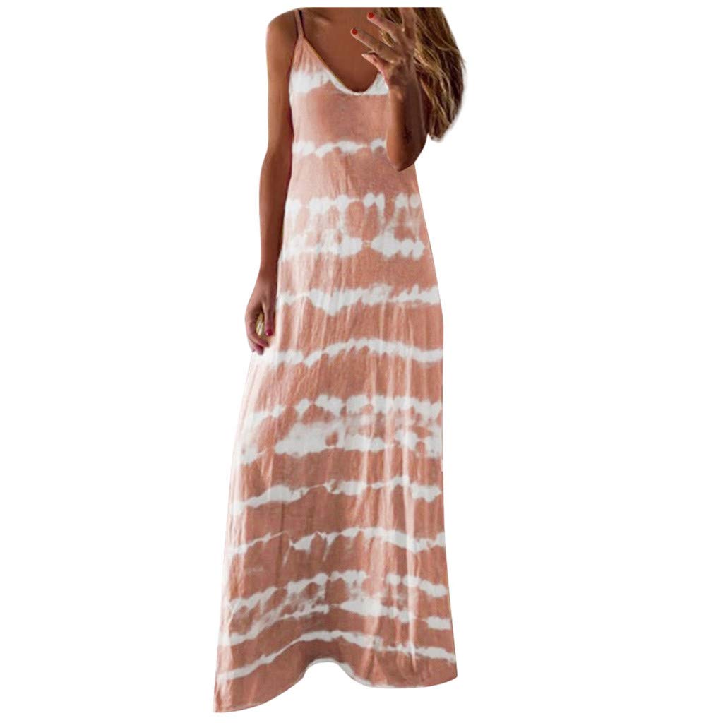 Women's Summer Casual V-Neck Maxi Dress - Sleeveless Plus Size Flowy Dress for Beach, Vacation & Everyday Wear
