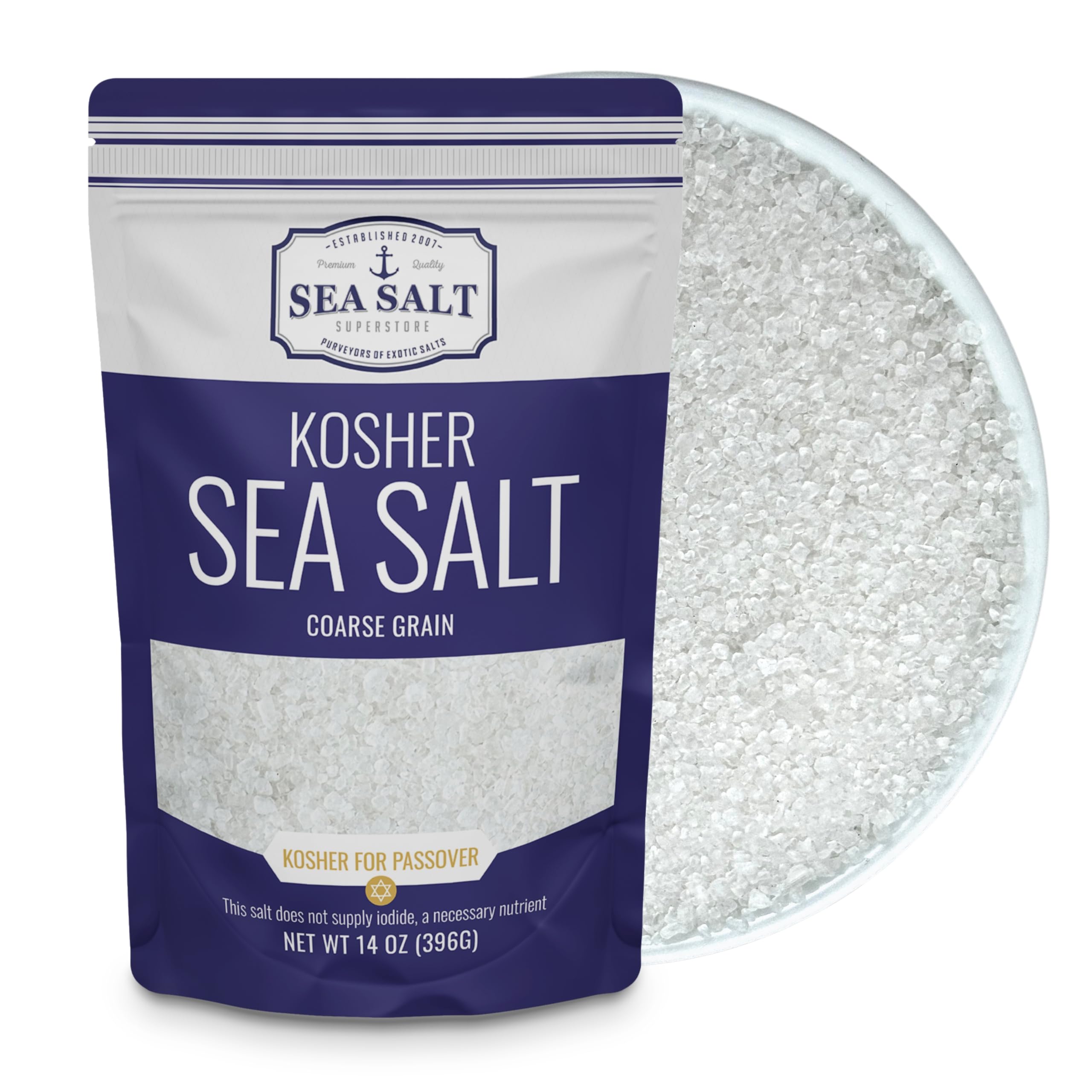 Premium Kosher Sea Salt - Coarse Grain, Non-Iodized & All-Natural | Perfect for Salt Grinders, Cooking & Seasoning | 14 oz Resealable Bag | Ideal for Chefs, Home Cooks & Food Enthusiasts