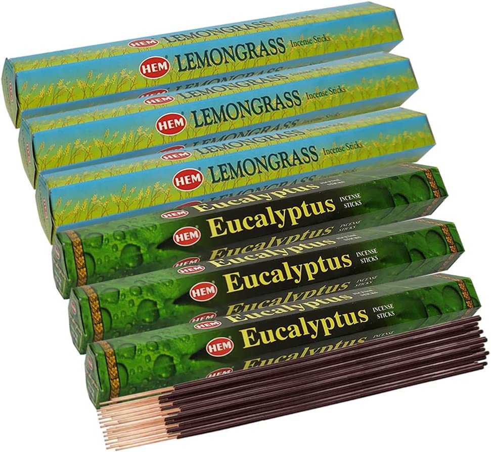 Lemongrass & Eucalyptus Incense Sticks with Holder - Aromatherapy Variety Pack for Relaxation & Meditation | Hem Trumiri Premium Incense for Home, Yoga & Stress Relief
