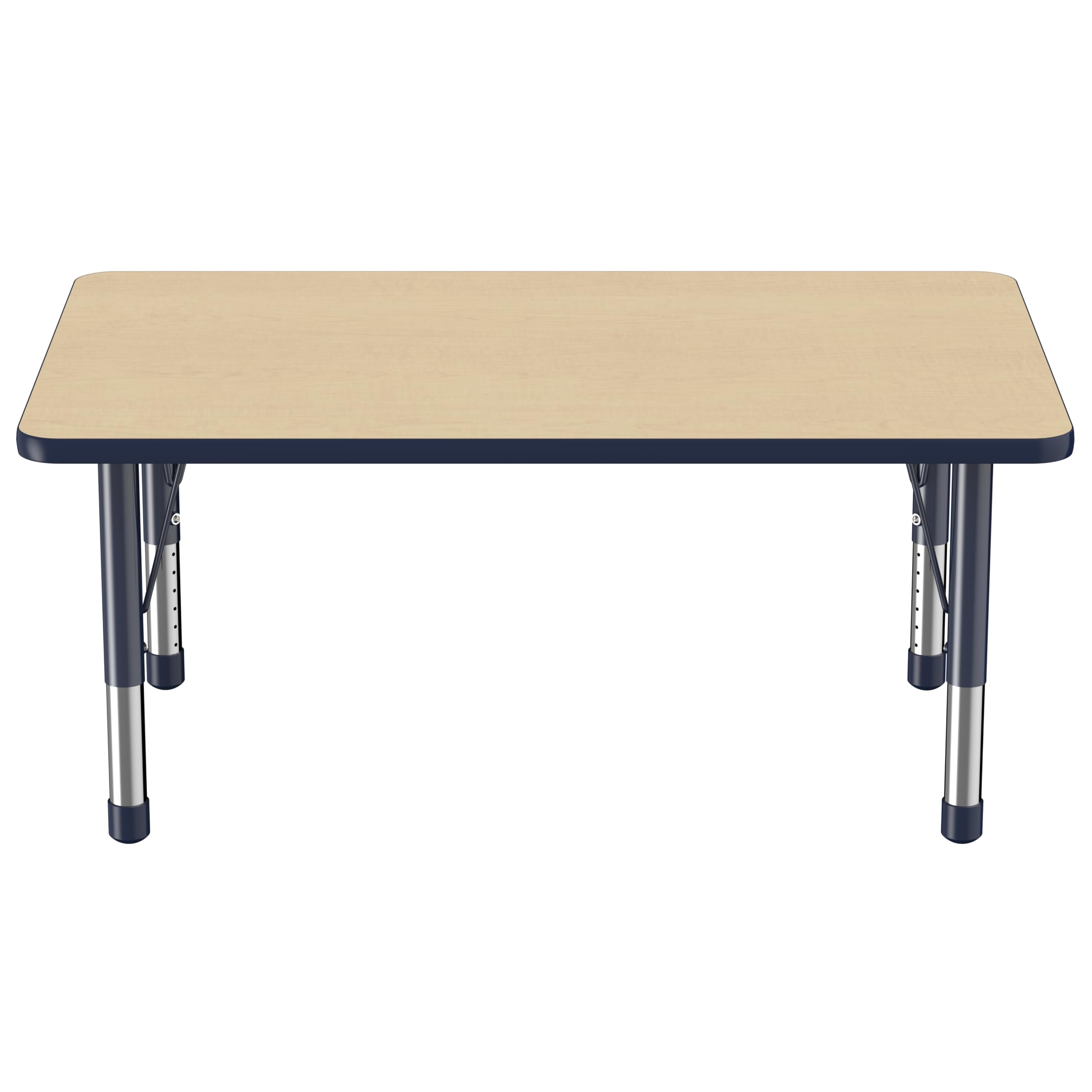 Adjustable Height Kids Activity Table 30x48 Inch - Rectangle School & Classroom Desk for Toddlers with Chunky Legs, Maple Top & Navy Edge - Perfect for Playrooms, Preschools & Daycare Centers
