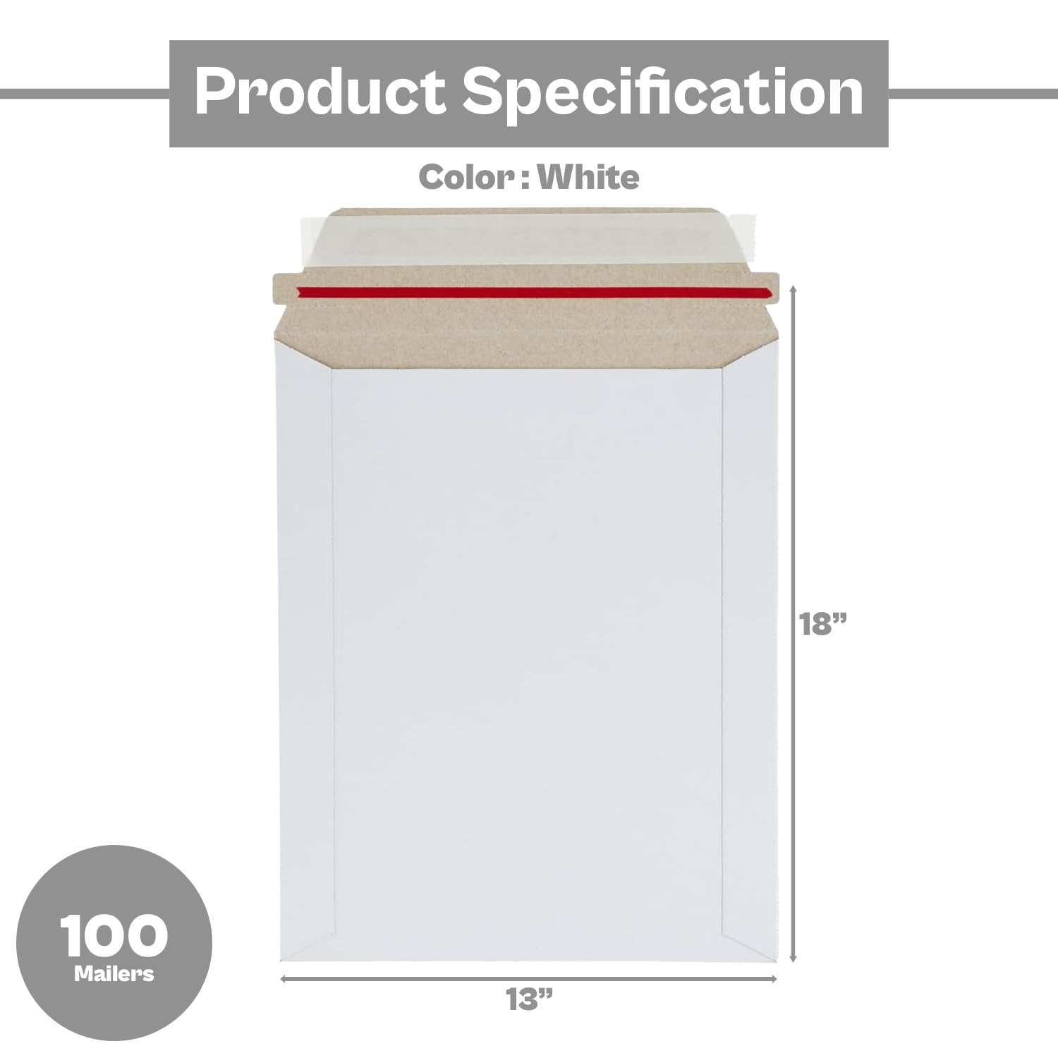 PSBM 13x18 Inch Rigid Mailers - 100 Pack White Cardboard Shipping Envelopes for Photos & Documents - Self Seal Mailing Envelopes - Perfect for Ecommerce Shipping, Business Mail & Document Protection