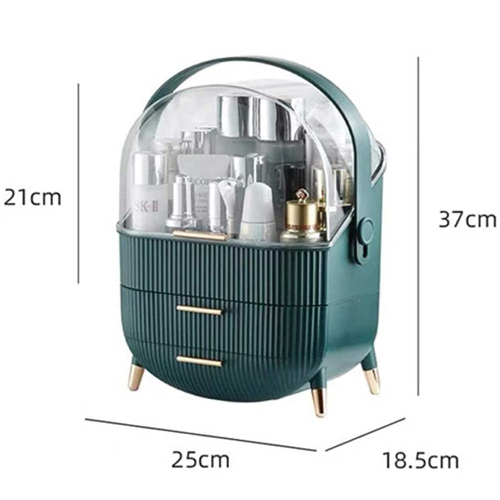 Portable Multifunctional Open Makeup Organizer - Large Capacity Cosmetic Storage Box with Drawers, Waterproof & Dustproof Desktop Organizer for Makeup Brushes, Jewelry, Office Supplies (Green) | Perfect for Vanity, Bathroom, Travel & Home Organization