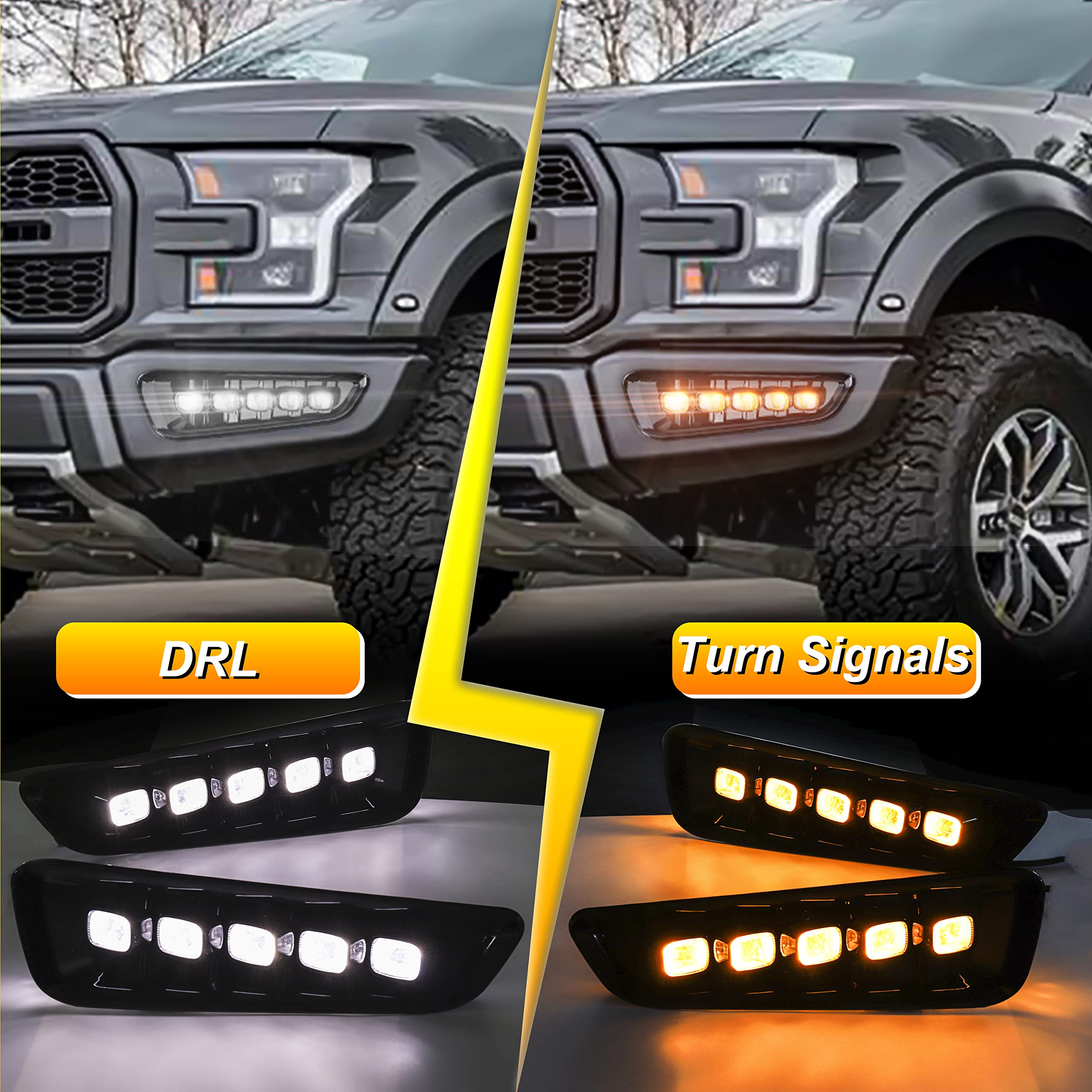 High-Performance LED Fog Lights with Amber Turn Signals & White DRL - Compatible with Ford F150 Raptor (2017-2020 Gen 2) | Durable Fog Light Assembly Kit for Off-Road, Night Driving & Extreme Weather Conditions
