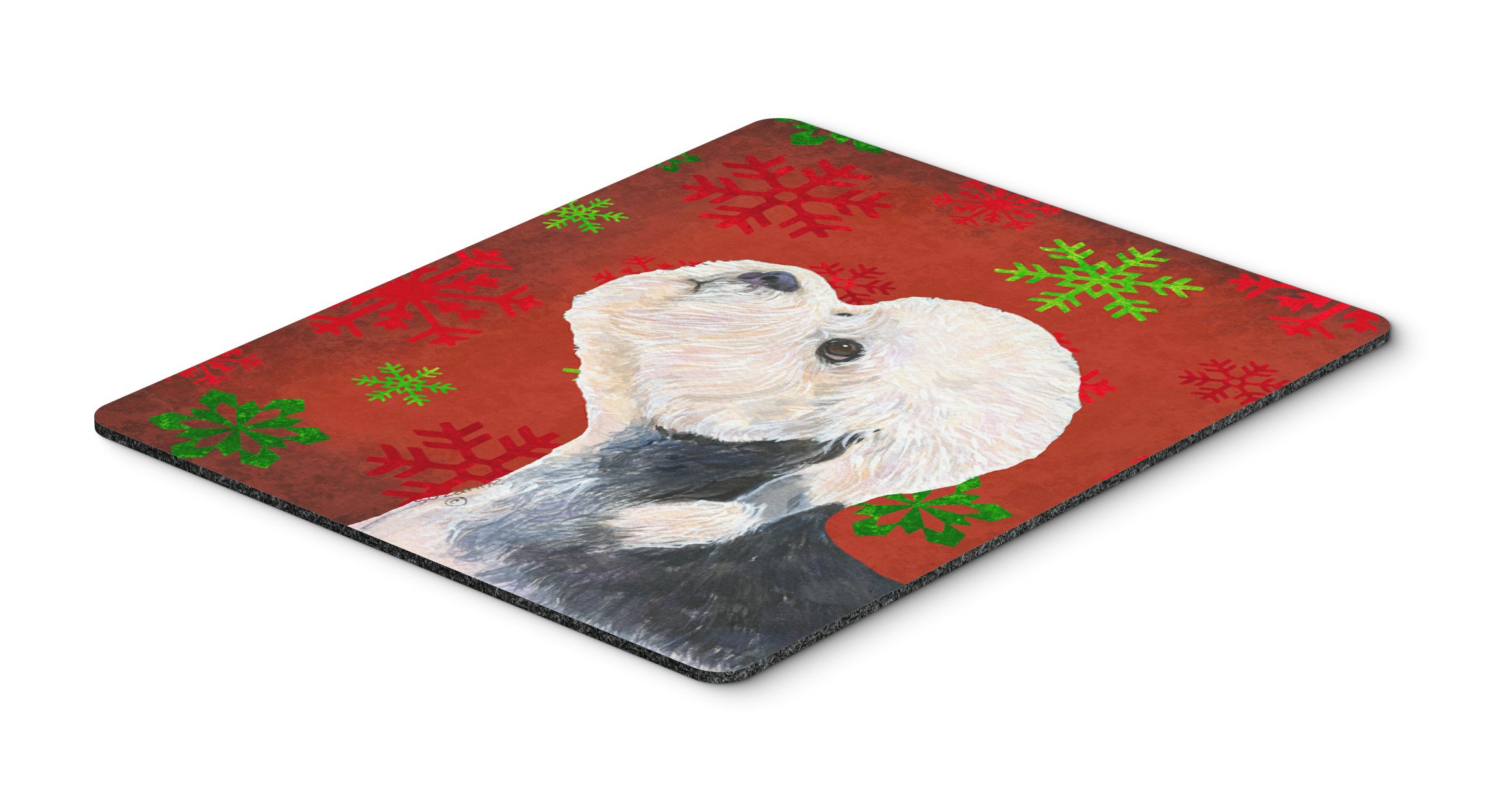 Dandie Dinmont Terrier Christmas Mouse Pad - Red & Green Snowflakes Design | Large Washable Non-Slip Mouse Mat for Home Office, Gaming & Computer Use | Perfect Holiday Gift for Dog Lovers