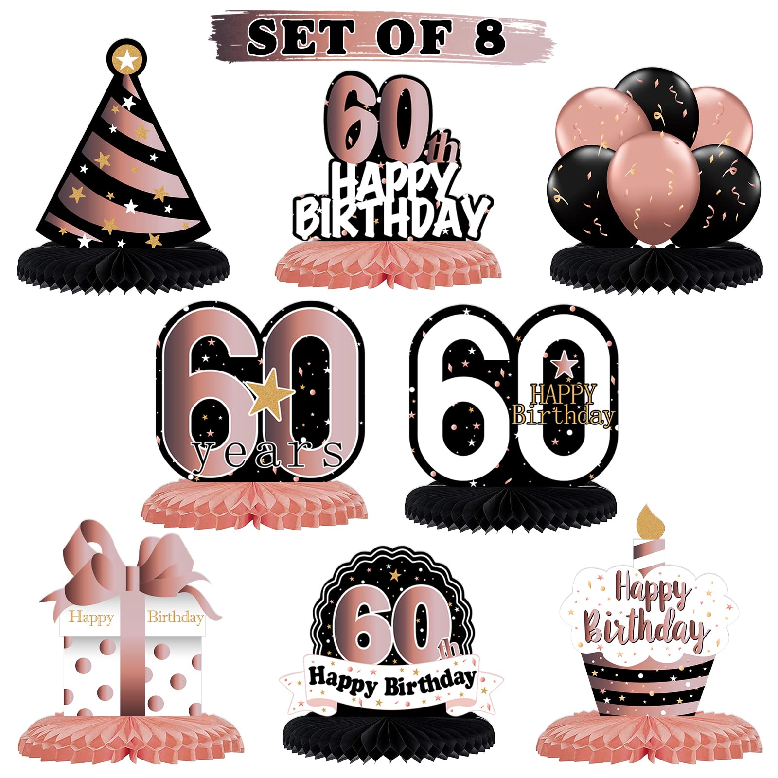 LINGTEER 60th Birthday Rose Gold Honeycomb Centerpieces - Cheers to Sixty Years Old Party Table Decorations, Gift Sign for Anniversary Celebration - Perfect for Milestone Birthday Parties, Retirement Events & Golden Anniversary Decor