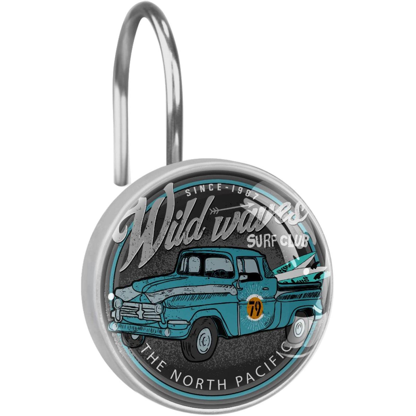 Vintage Surf Truck Shower Curtain Hooks - Decorative Bathroom Accessories (1 Piece, 3.7x3.7cm) - Perfect for Beach Theme Bathrooms, Baby Showers & Coastal Home Decor