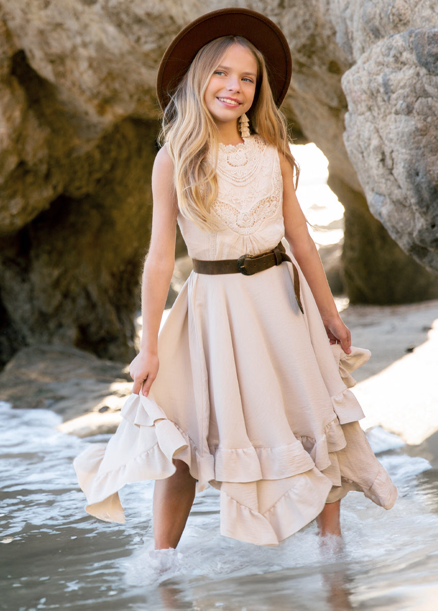 Sena Skirt in Ecru - Women's Flowy Midi Skirt for Casual & Summer Outfits | Perfect for Beach, Brunch, and Office Wear