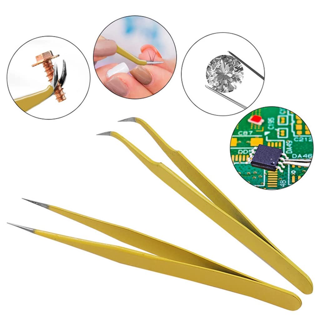 Premium Anti-Static Stainless Steel Tweezers Set - Precision Electronics Repair Tools for Phones, Eyebrows & Eyelashes | Universal Fit | Ideal for DIY Tech Repair, Beauty Salon & Home Use