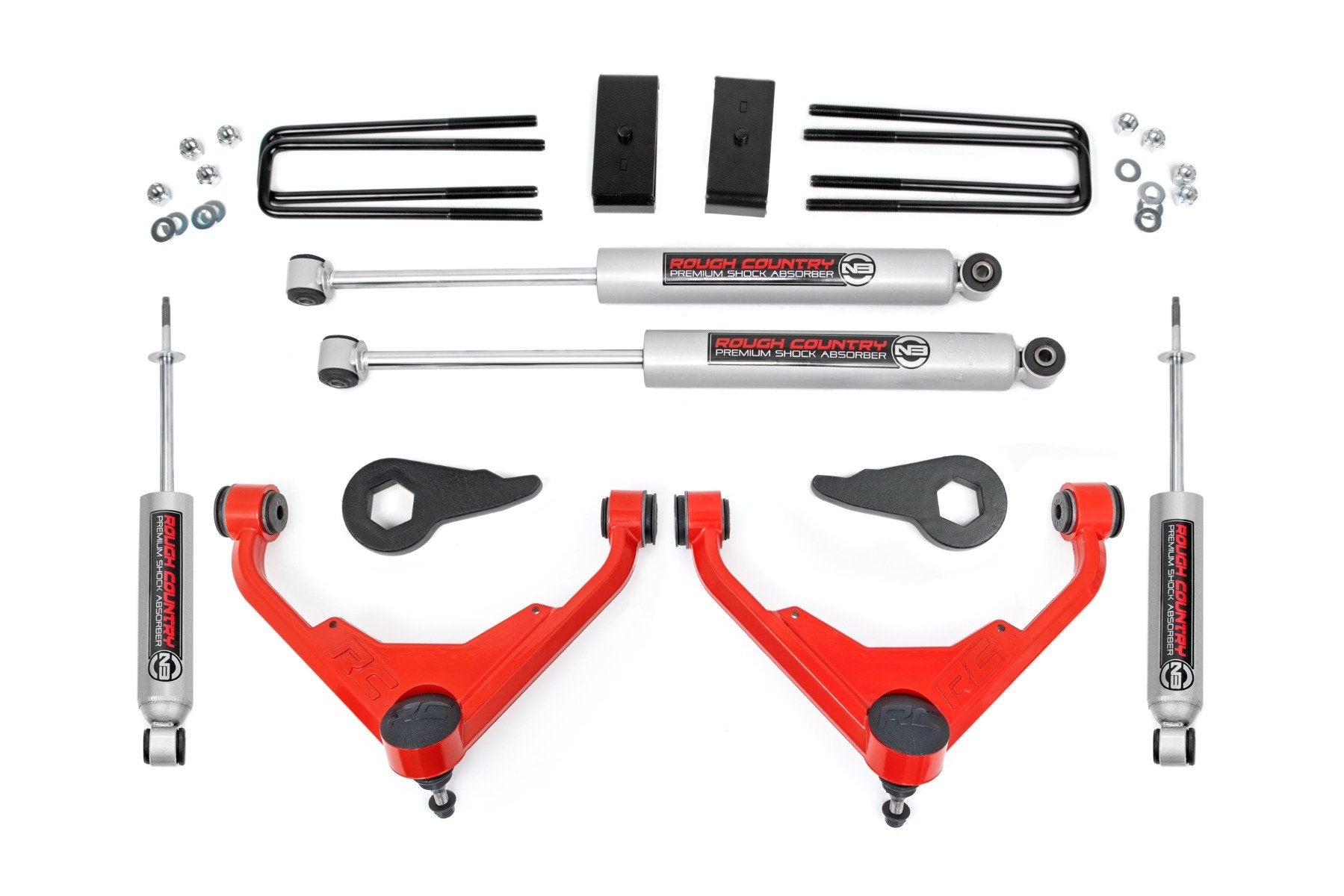 3 Inch Lift Kit for Chevy/GMC Sierra/Silverado 2500 HD & Suburban/Yukon XL 2500 (2001-2010) - FK/FF Code Compatible - 859830RED - Enhance Off-Road Performance & Towing Capability