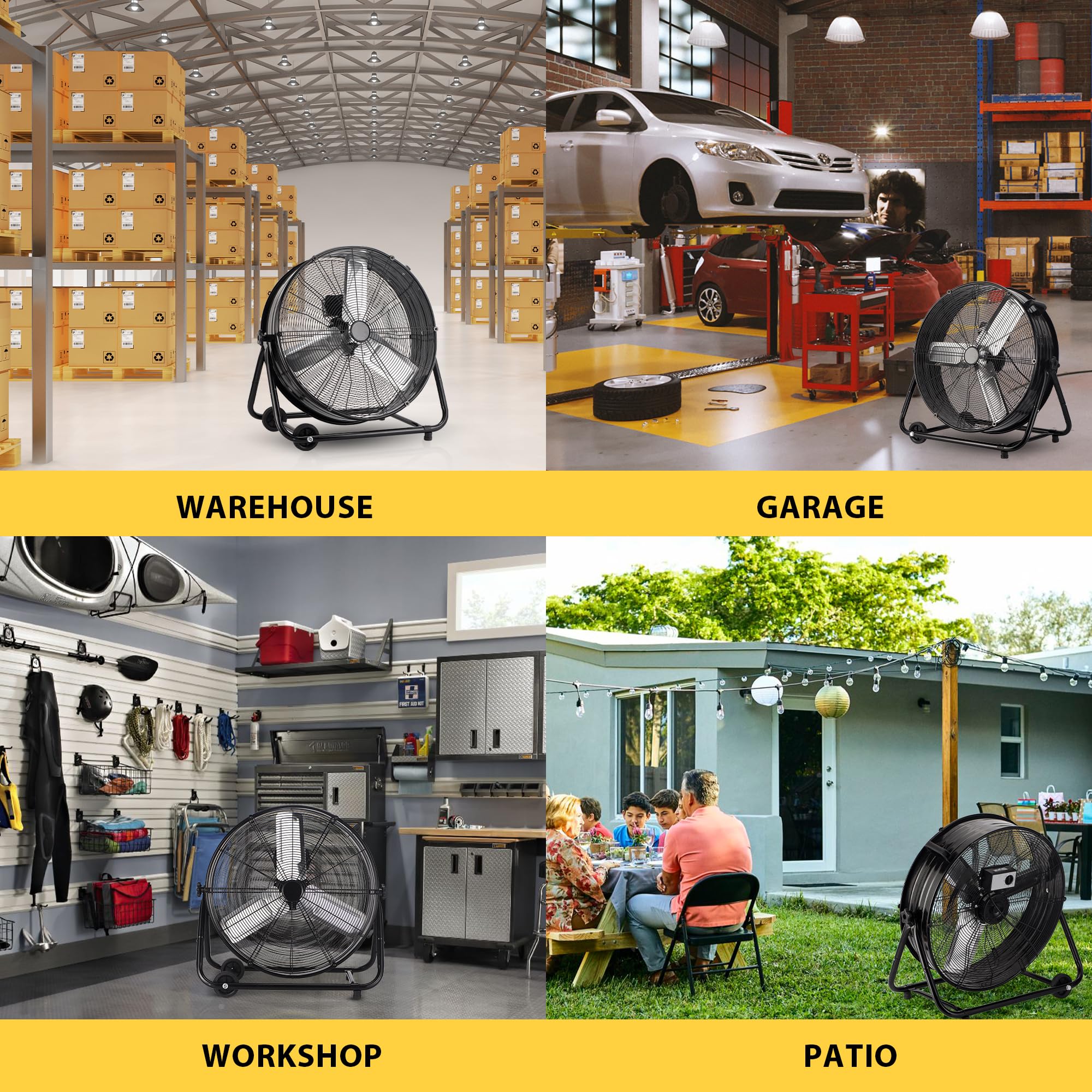 30 Inch Industrial Drum Fan 14000 CFM Heavy Duty Floor Fan - 550W High Velocity Shop Fan with 3-Speed Settings & 360° Tilt Casters for Warehouse, Factory, Barn, Garage - Perfect for Cooling Large Spaces, Ventilation, and Air Circulation (Black)