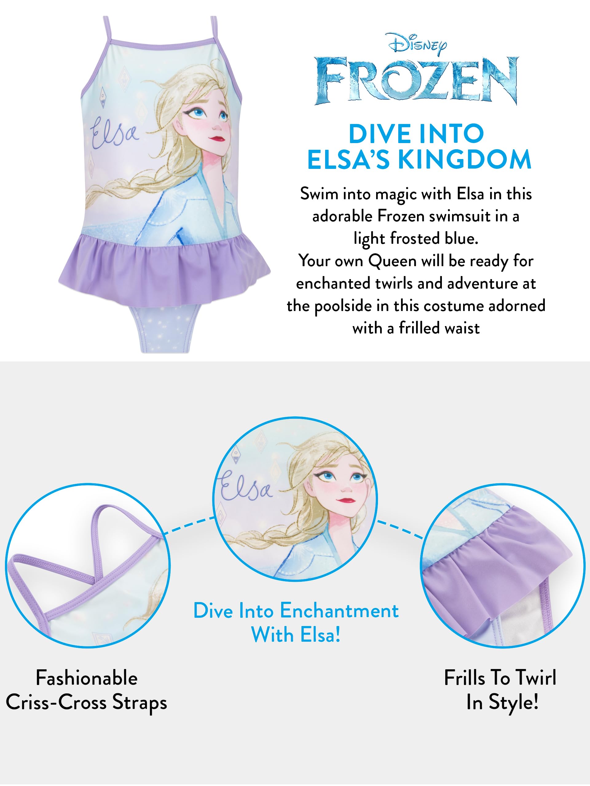 Disney Frozen Elsa Girls Swimsuit - Cute One-Piece Bathing Suit for Toddler & Kids - Perfect for Pool, Beach, and Summer Water Activities