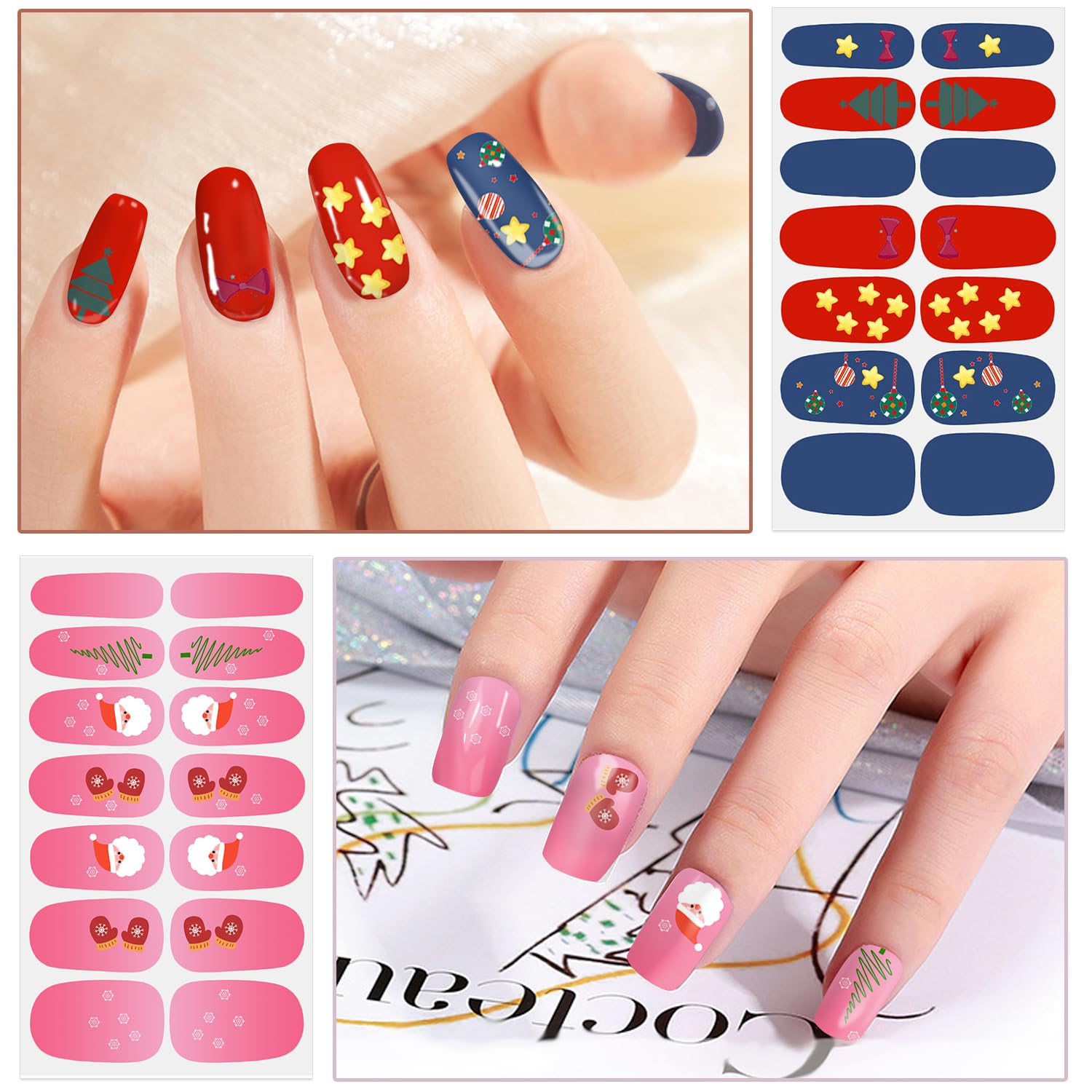 WOKOTO 12 Sheets Christmas Nail Stickers - Full Nail Wraps for Holiday Gel Nail Polish Strips (Santa, Christmas Tree, Snowflake Designs) - Perfect for Women & Girls Christmas Parties, Gift Exchanges & Festive Nail Art