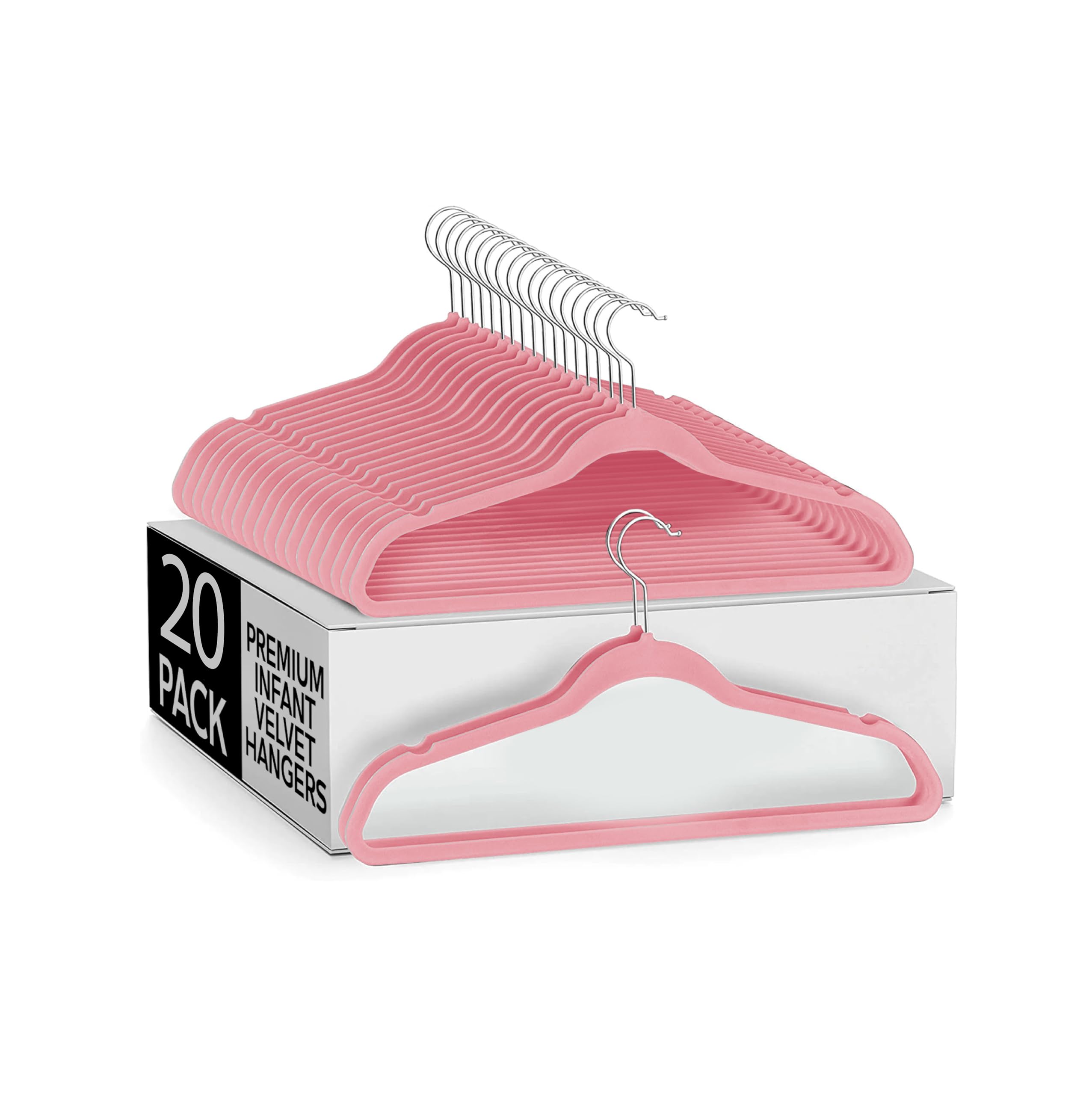 Premium Baby Velvet Hangers - 20 Pack Non-Slip Infant Clothes Hangers (11 Inch, Pink) | Ultra Slim & Space Saving for Toddler Closet Organization | Perfect for Nursery, Baby Wardrobe & Travel