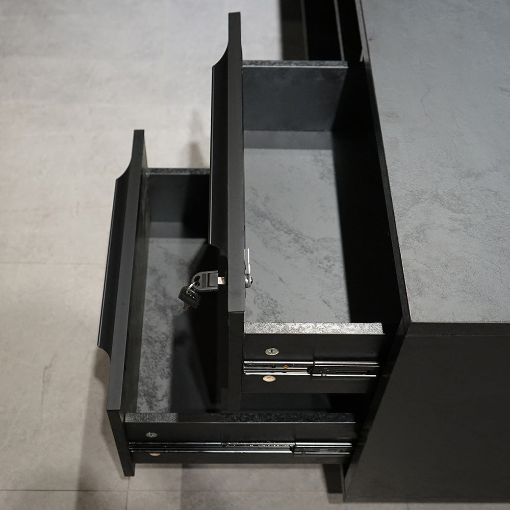 Premium DAXTON Black Executive Desk with Left Return - 200cm Black Concrete Finish | Modern Office Furniture for Home & Workspace