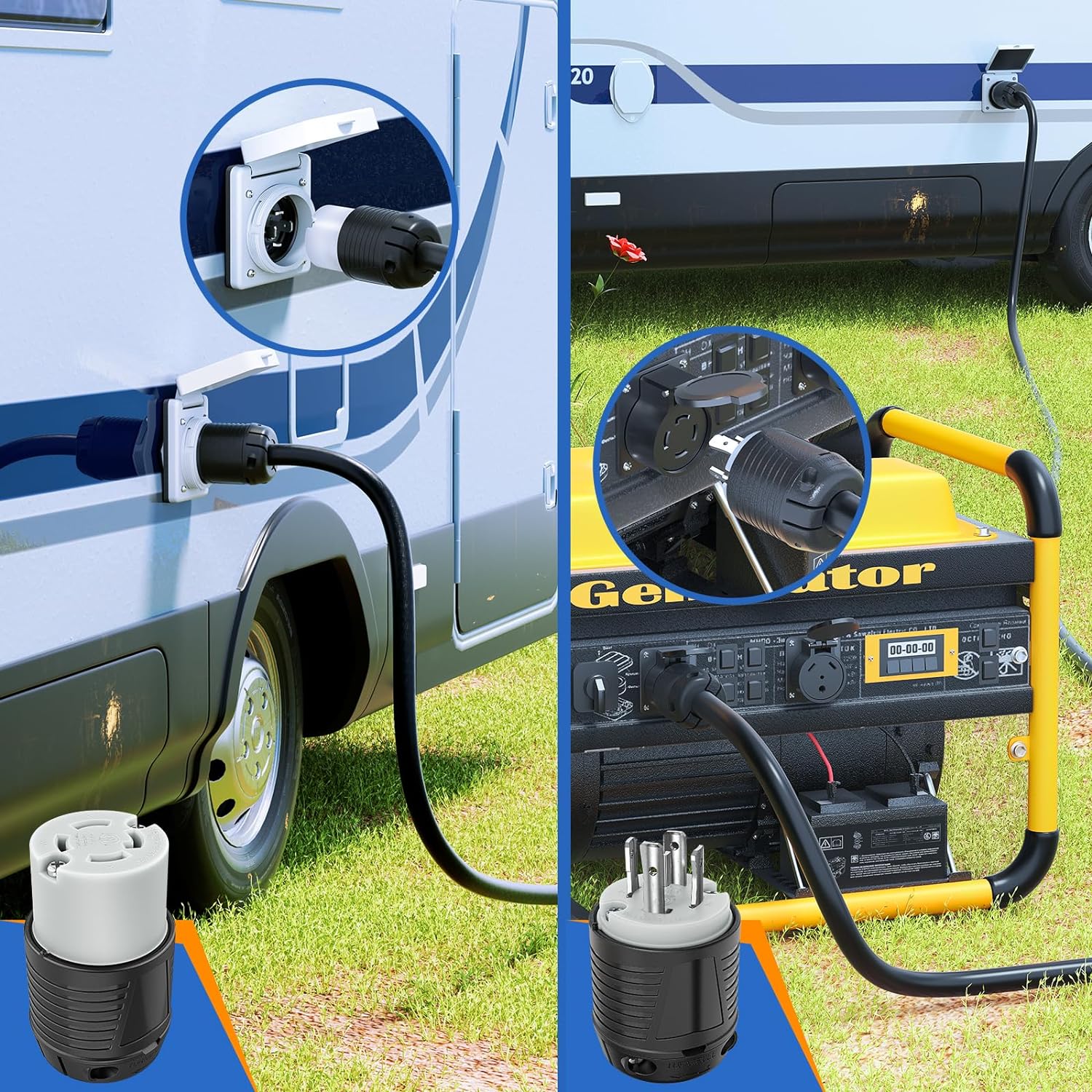 30Amp L14-30P Male to L14-30R Female Locking Power Connector Plug - Heavy Duty Generator & RV Power Transfer for Camping, Outdoor Events & Emergency Backup