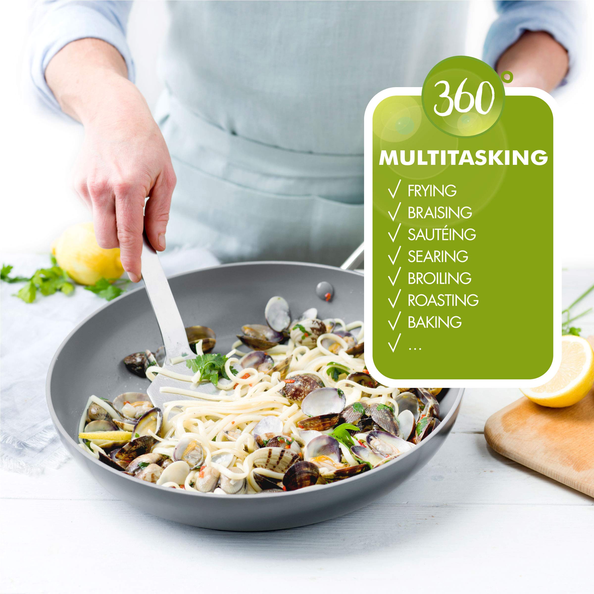 GreenPan Valencia Pro 16cm/1.6L Non-Toxic Ceramic Non-Stick Milk Pot - PFAS-Free, Induction & Oven Safe (Grey) - Perfect for Heating Milk, Making Sauces & Small Batch Cooking