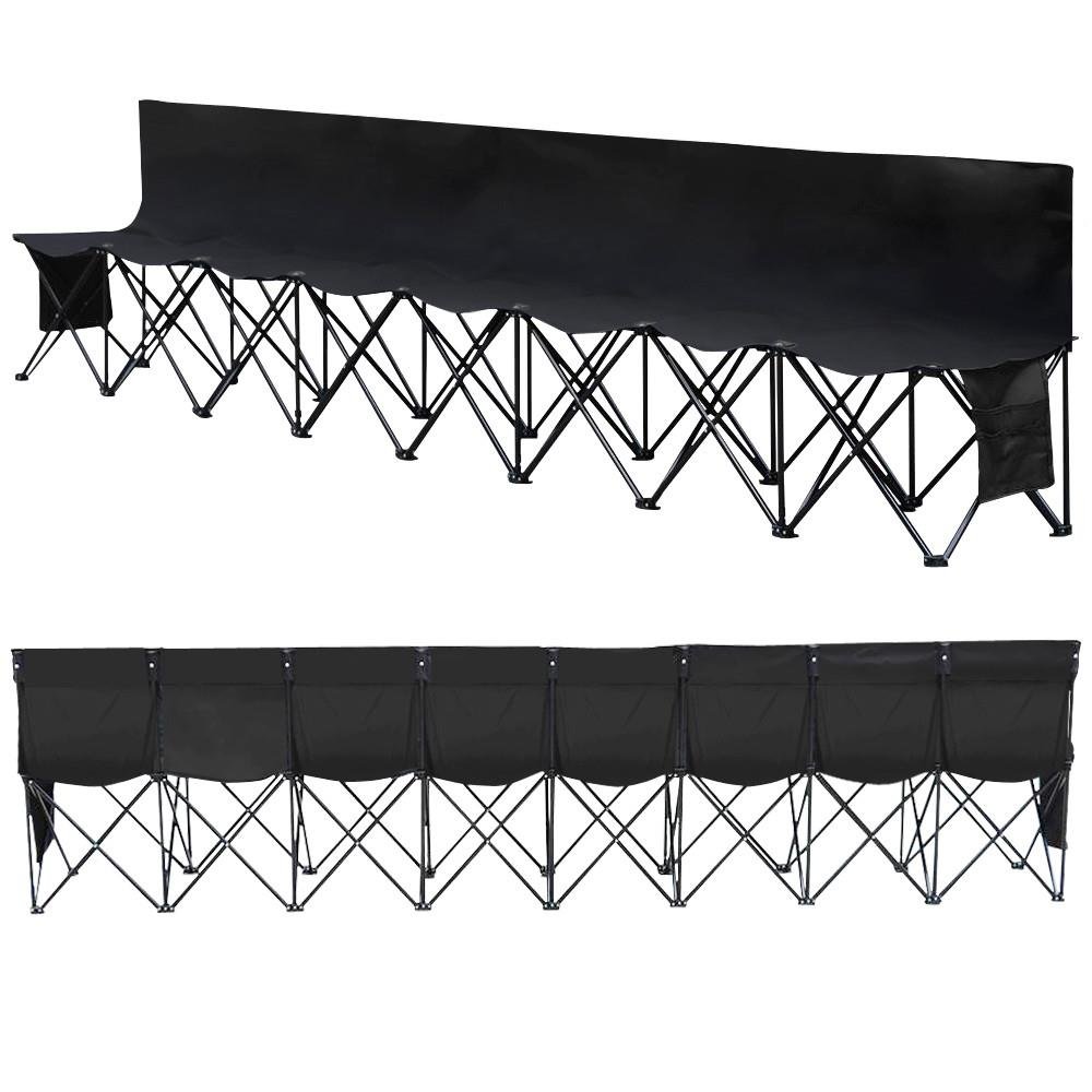 Yaheetech 8-Seat Folding Sports Bench - Portable Outdoor Sideline Soccer Bench with Waterproof Cover & Side Storage Bag - Black - Perfect for Team Games, Picnics, and Outdoor Events