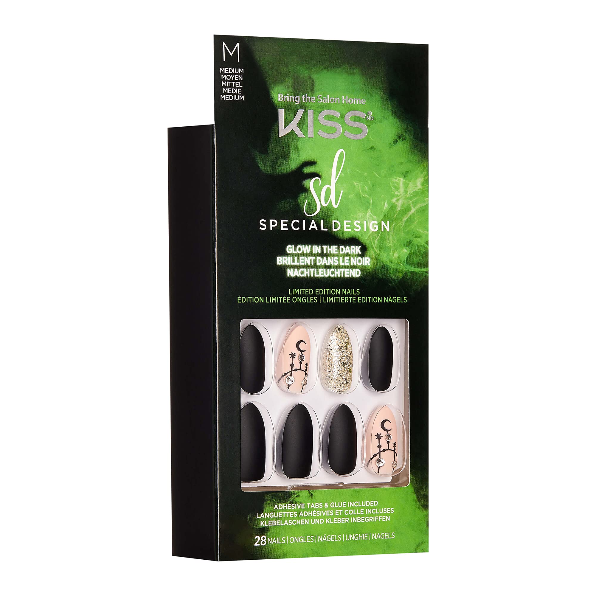 Kiss Halloween Special Design Fake Nails - Circus Circus Medium Length Stiletto Shape (28 Count) for Costume Parties & Cosplay