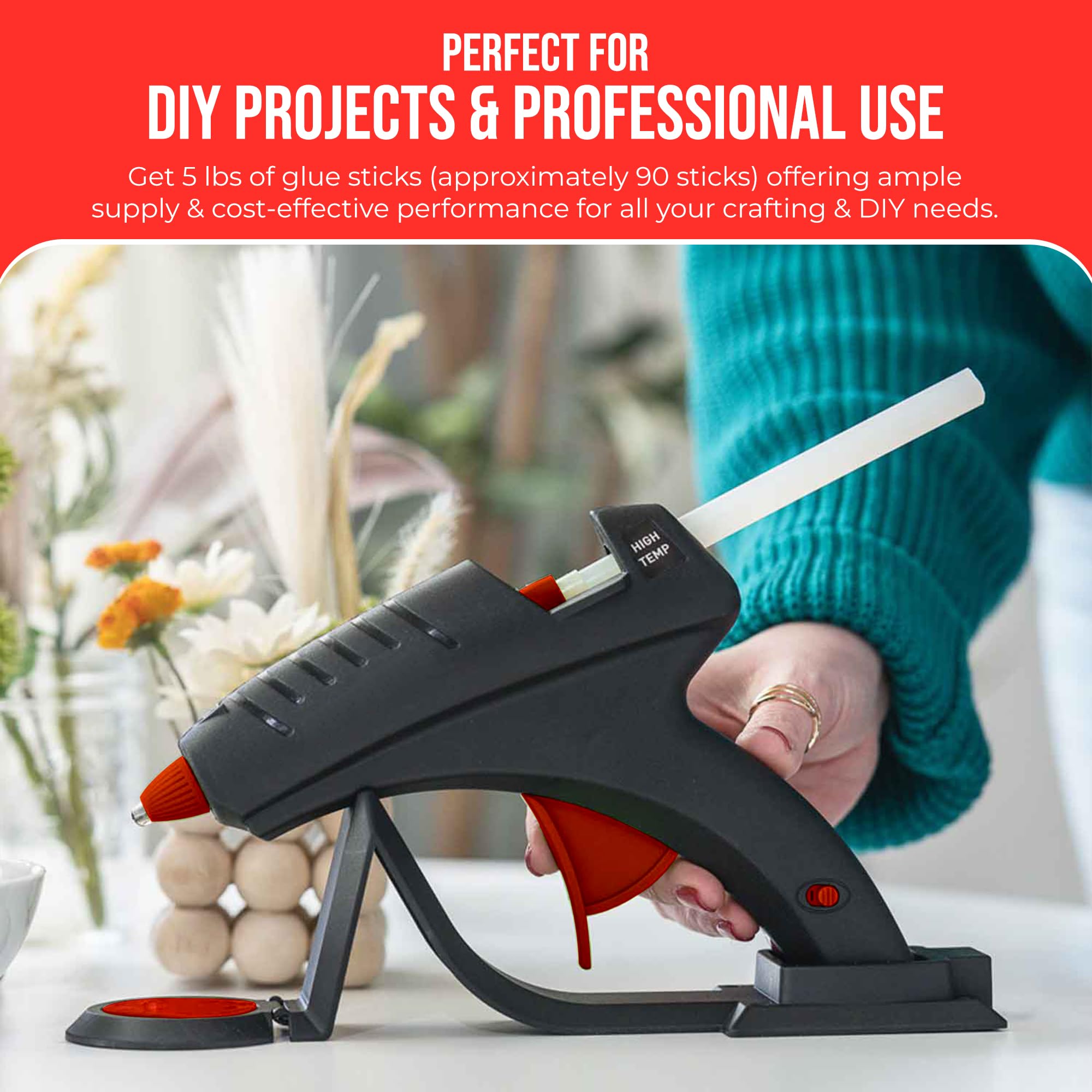 Premium Full Size 10in Black Hot Melt Glue Sticks for Glue Guns - Bulk Pack of 90 Sticks (5lbs) - 7/16