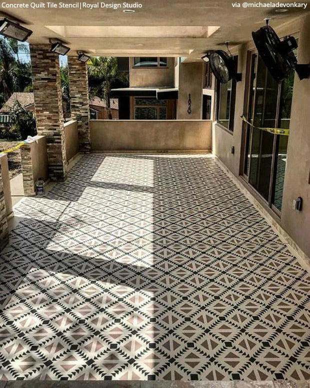 Concrete Quilt Tile Stencil - DIY Cement Floor & Wall Stenciling Kit for Home Decor - Perfect for Patios, Basements, and Garage Floors