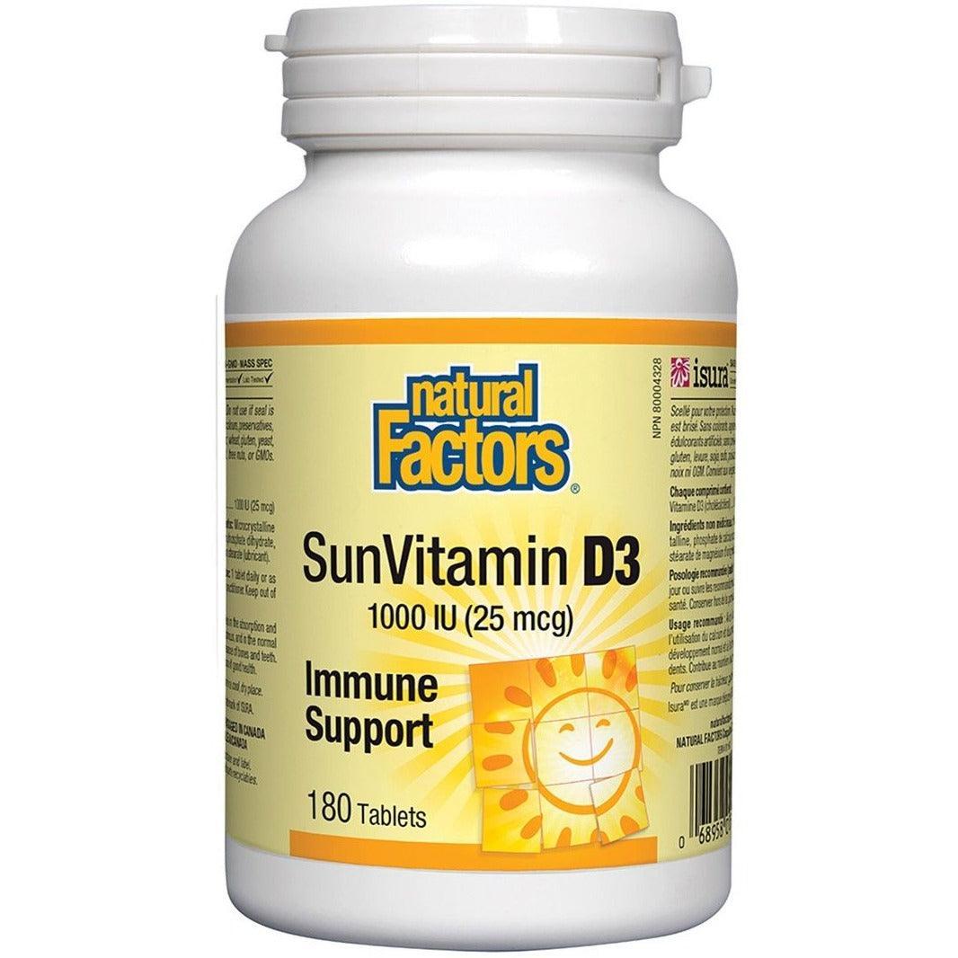 Natural Factors Vitamin D3 1000 IU Supplement - 180 Tablets for Immune Support & Bone Health - Daily Sunshine Vitamin for Adults & Kids