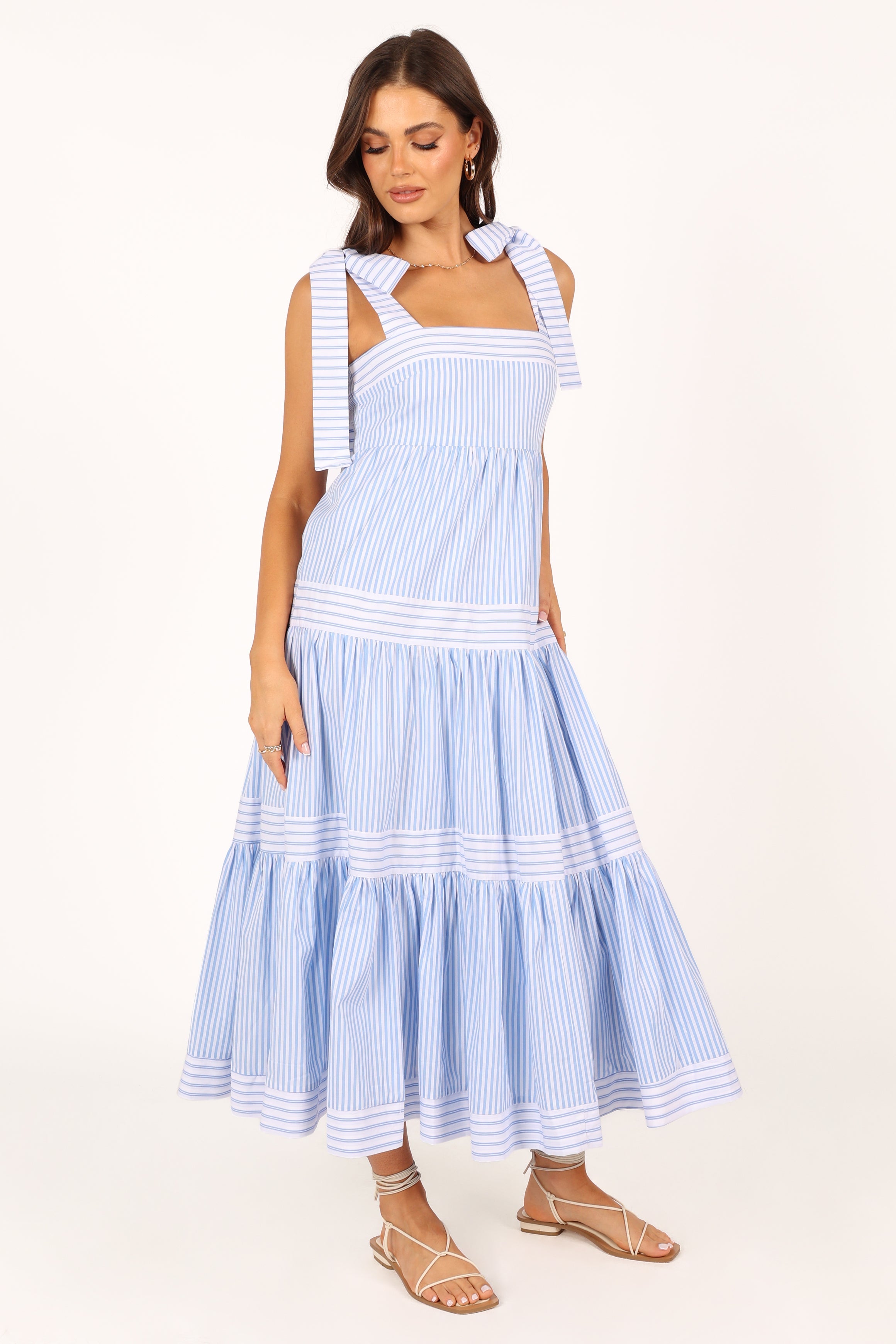 Bella Maxi Dress for Women - Blue Striped Flowy Summer Dress | Beach Wedding, Vacation, Casual Outfit