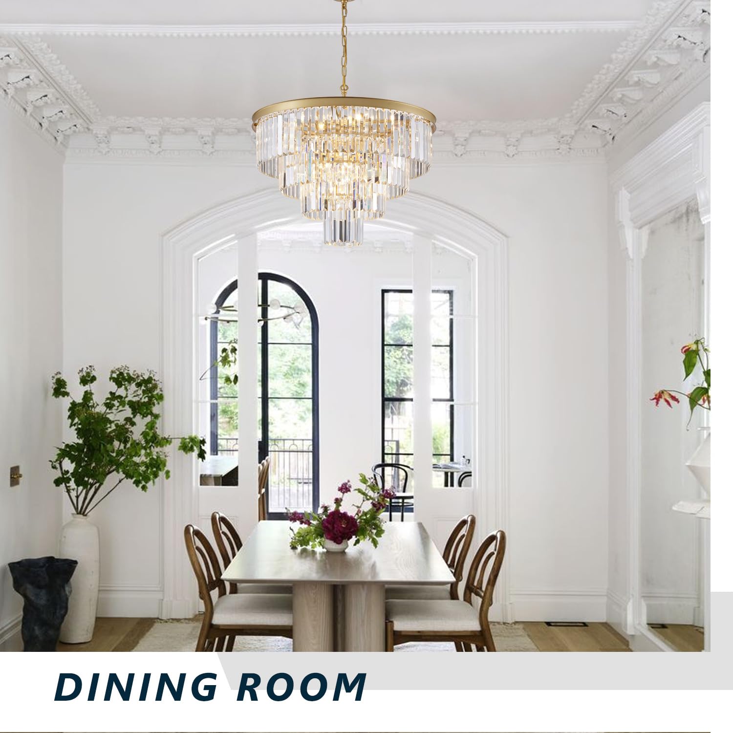 Modern Crystal Chandelier 10-Light Gold Ceiling Pendant Lamp - D23.6 Round Chandelier Lighting Fixture for Dining Room, Bedroom, Living Room, Staircase & Kitchen Island - Elegant Home Decor for Weddings, Restaurants and Luxury Interiors