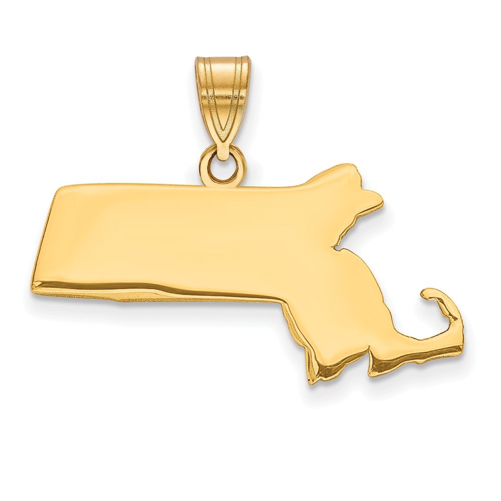 14k Solid Yellow Gold Massachusetts State Souvenir Pendant Charm with Bail | Perfect for Jewelry Making, Necklace Charms & Gift Giving