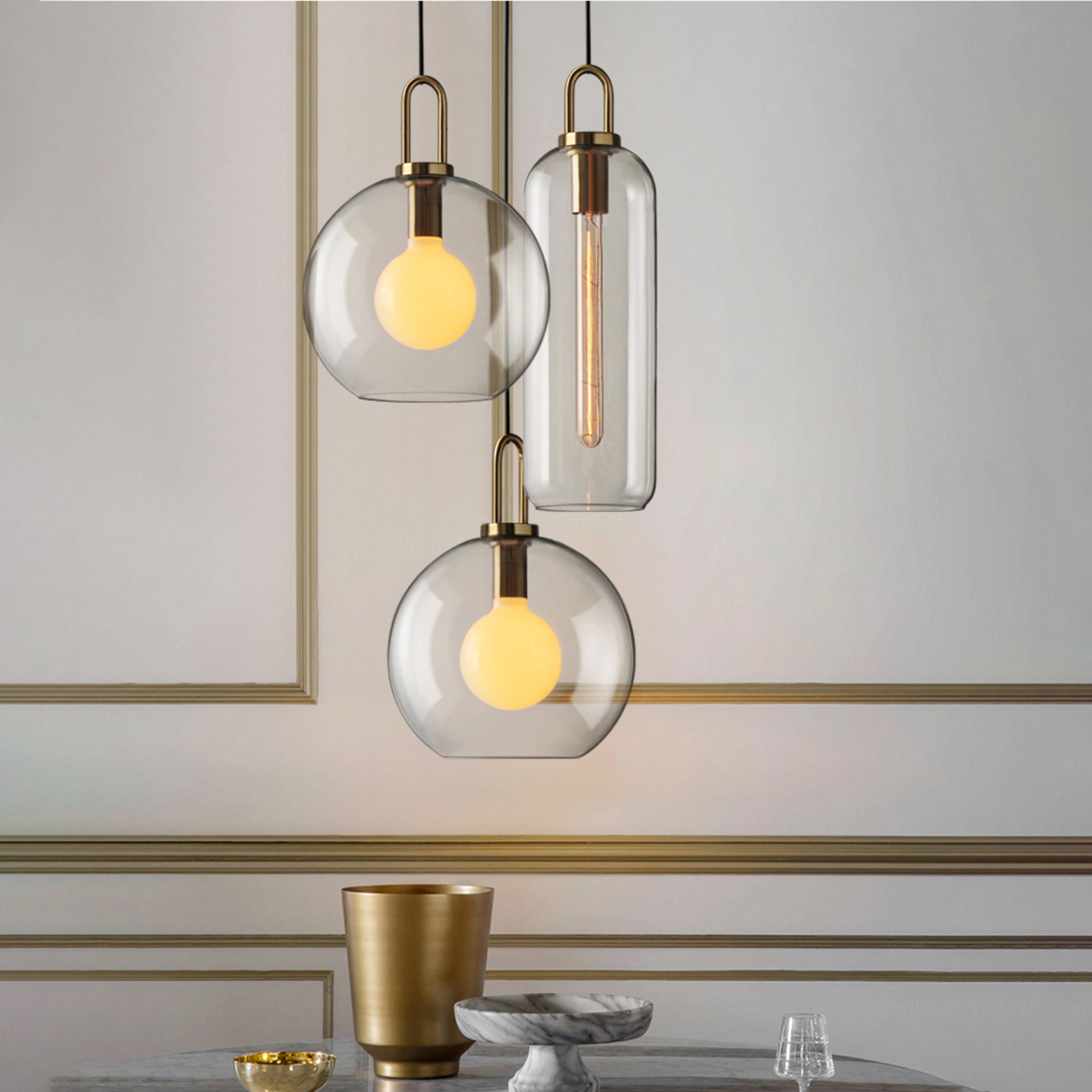 Modern Glass Pendant Light Fixture - Elegant Hanging Chandelier for Kitchen Island, Dining Room & Bedroom Decor