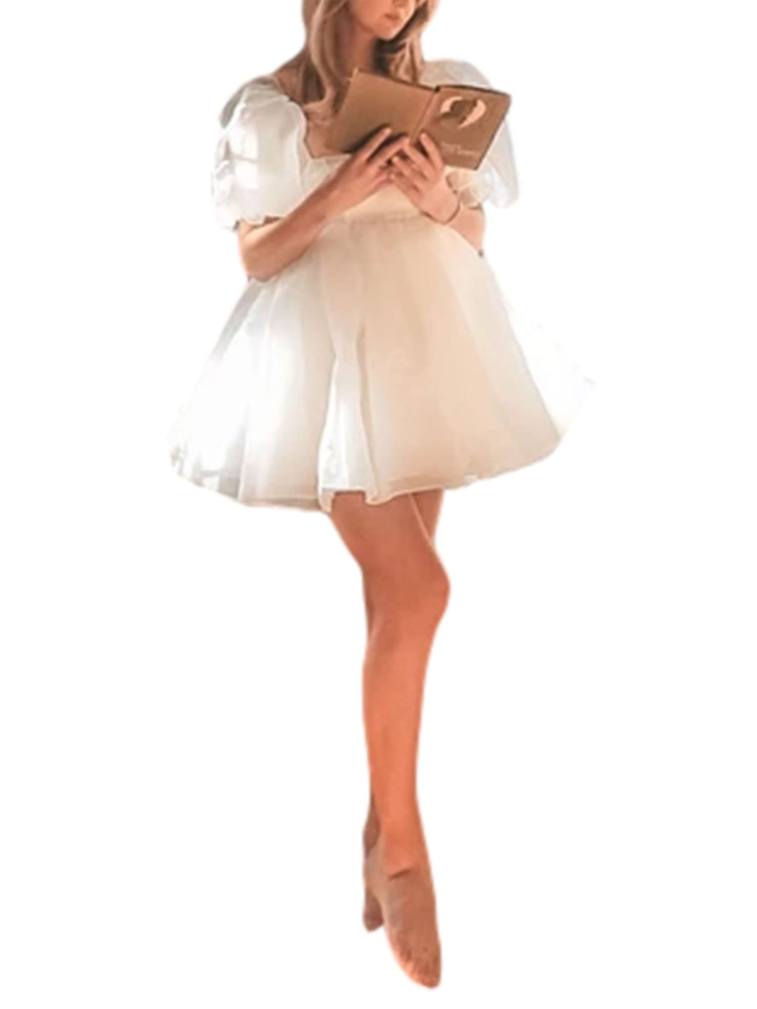 Elegant Off Shoulder Puffy Sleeve Prom Dresses for Women - Tulle Princess Wedding Party Mini Dress with Ruffle Mesh Details | Perfect for Homecoming, Formal Events & Special Occasions