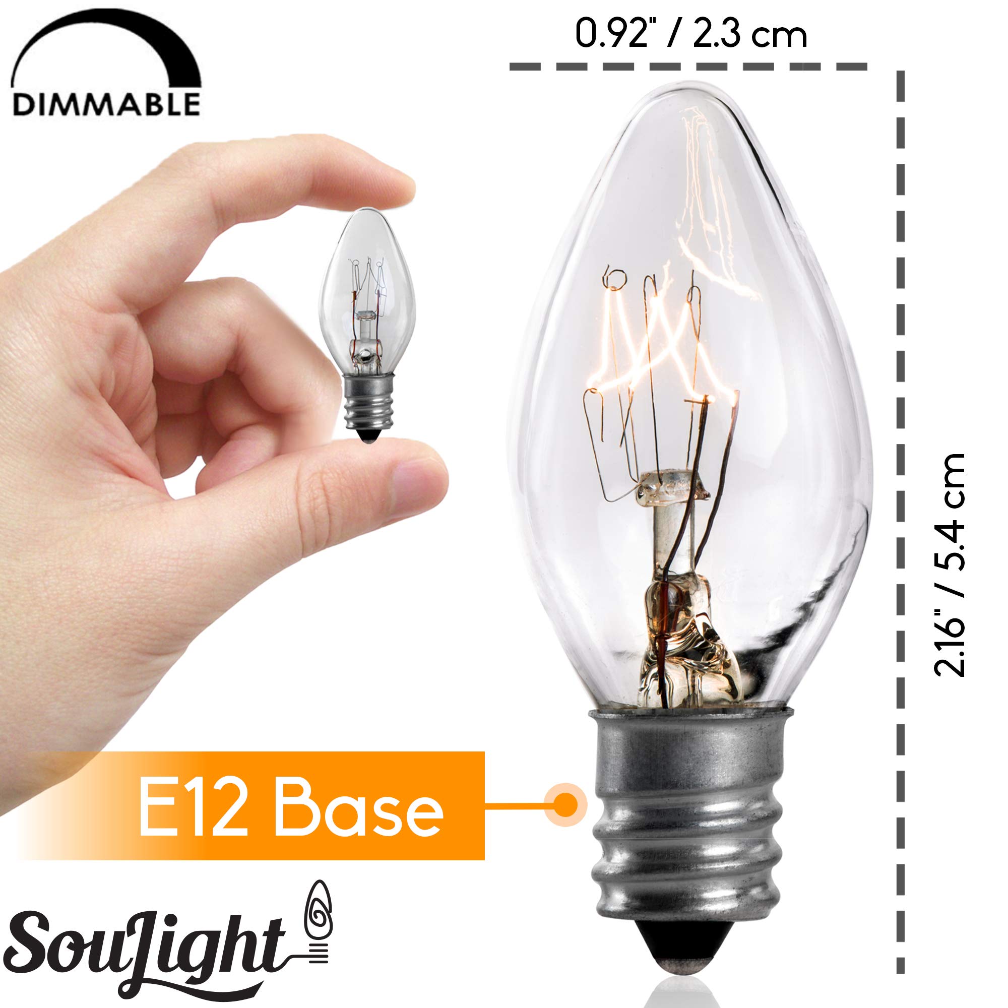 7 Watt Night Light Bulbs - 12 Pack Clear Glass Salt Lamp Bulbs, C7 E12 Candelabra Base, 120V 45 Lumen Incandescent Bulbs for Himalayan Salt Lamps, Bedroom, Nursery & Home Decor