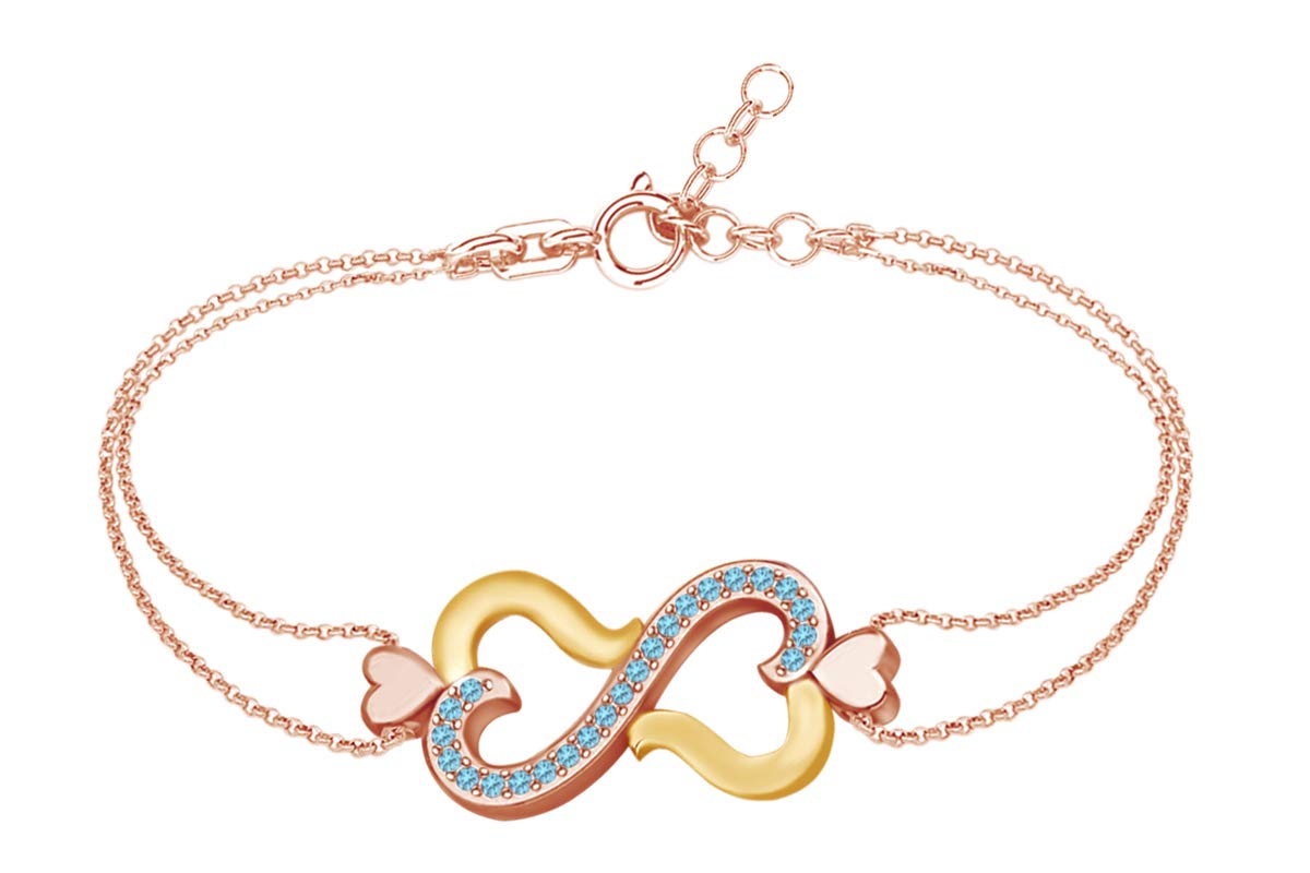 AFFY Simulated Gemstone Two-Tone Infinity Heart Link Chain Bracelet - 14k Rose Gold Over Sterling Silver - Perfect for Valentine's Day Gifts, Anniversary Presents & Everyday Elegance