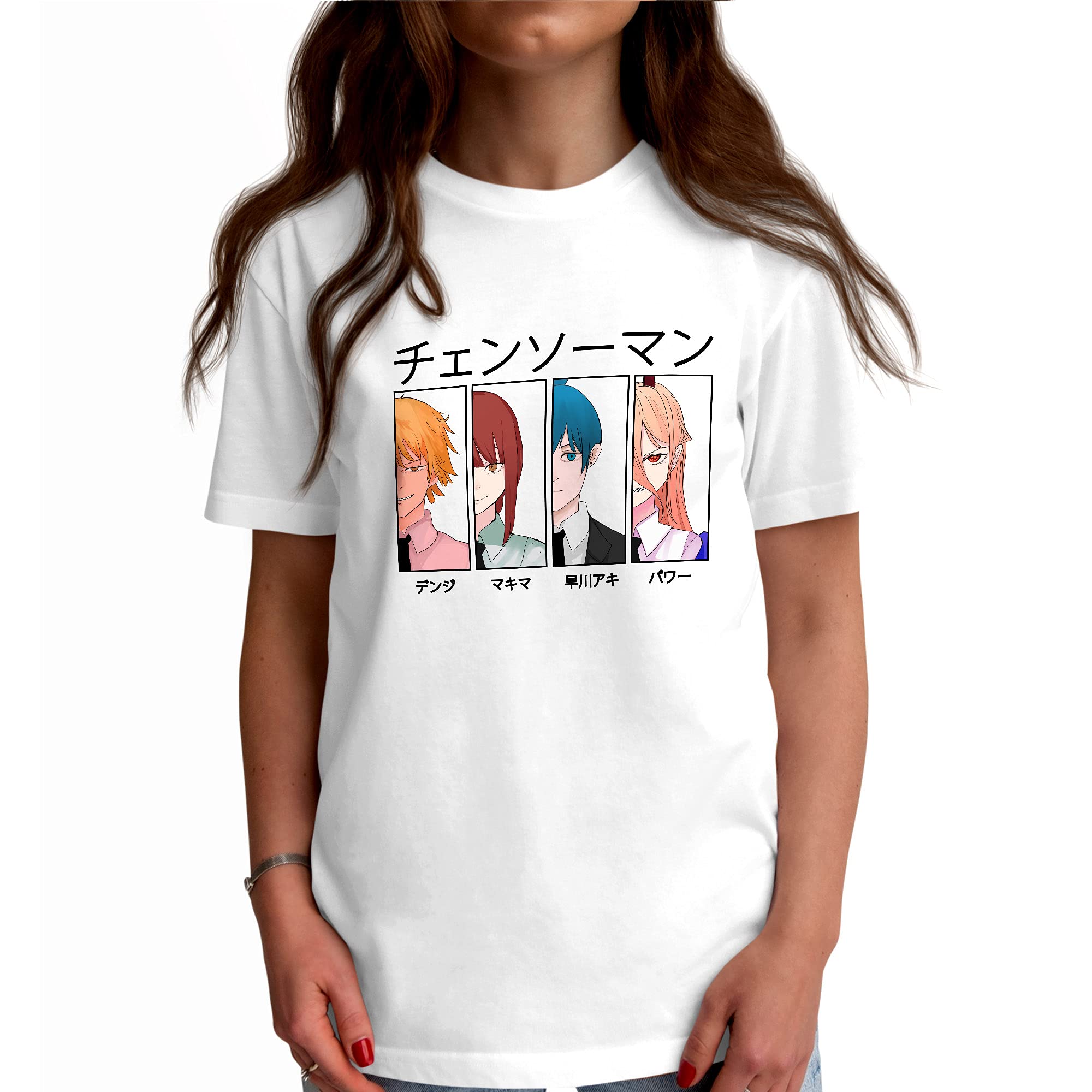 Chainsaw Man Anime Denji Makima Aki Power T-Shirt - Cool Unisex Graphic Tee for Men & Women - White - Casual Wear, Cosplay, Anime Fan Gift