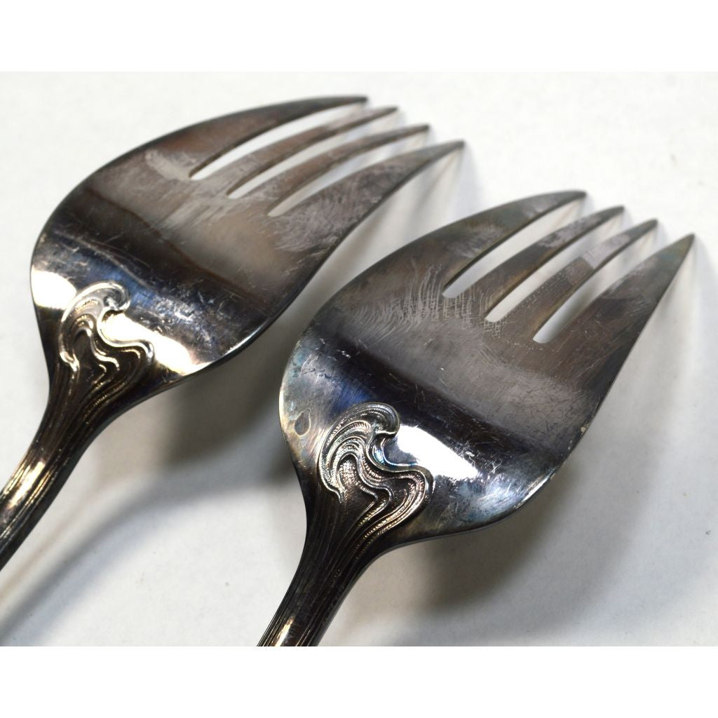 Vintage ERCUIS Silver Plated Flatware Set - 2 Piece Fish/Serving Forks with Wave Pattern - Perfect for Fine Dining, Buffets & Elegant Table Settings