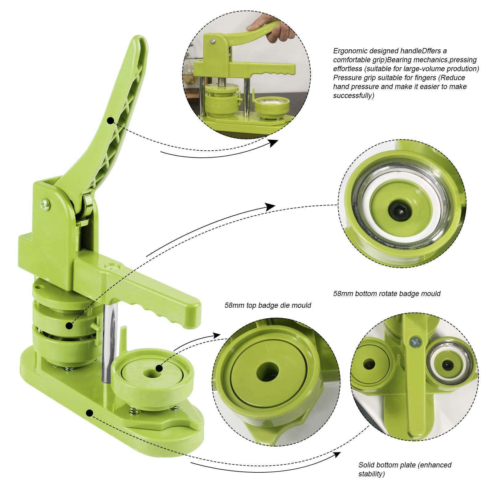 58mm (2.25in) Button Maker Machine & Badge Press Kit - Includes 100 Button Parts, Circle Cutter, Pictures & Magic Book - Perfect for DIY Crafts, School Projects, Party Favors and Custom Pins