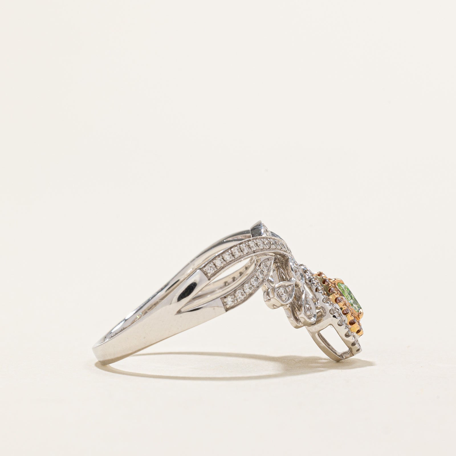 Exquisite Fancy Color Diamond Chevron Ring | 0.18ct Center Stone | 0.45ctw Total Weight | 0.243ctw Side Stones | Size 6 | Perfect for Engagement, Anniversary & Special Occasion Gifts