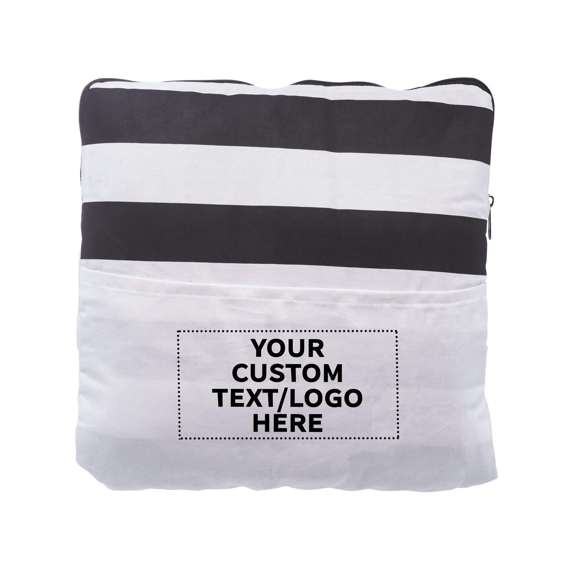 2-in-1 Cordova Pillow Blanket Set with Custom Text & Logo - Soft Fleece Blanket with Front Pocket - Black - Perfect for Home, Office, Travel & Gifts