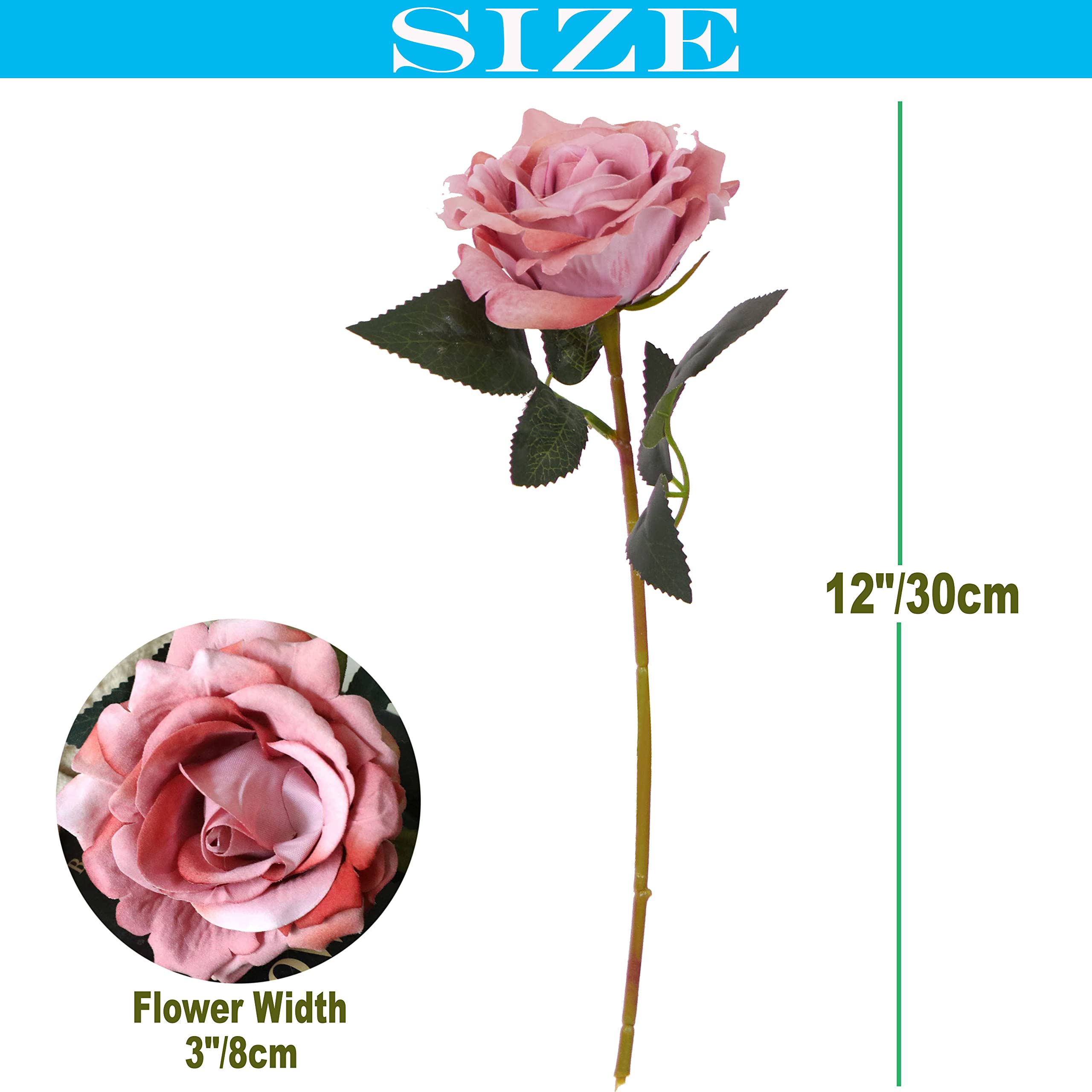 12pcs Velvet Rose Artificial Flowers - 12 Inch Realistic Fake Roses with Stems & Leaves, Dusty Pink Floral Decor for Home, Wedding, Party Centerpieces, DIY Bouquets, Table Arrangements & Gift Wrapping