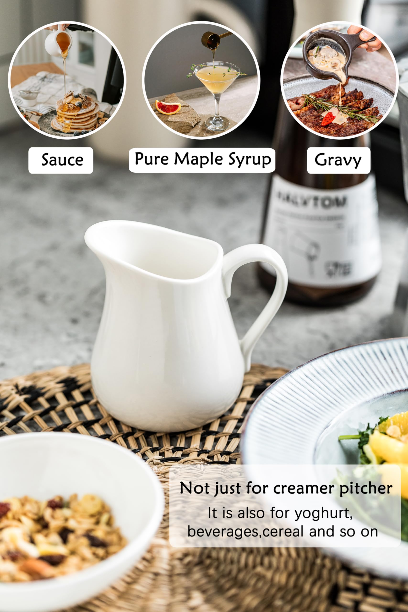 LYEOBOH 17oz Ceramic Creamer Pitcher with Handle - White Coffee & Milk Pourer for Home Kitchen, Microwave & Freezer Safe - Perfect for Lattes, Cappuccinos & Hot Chocolate