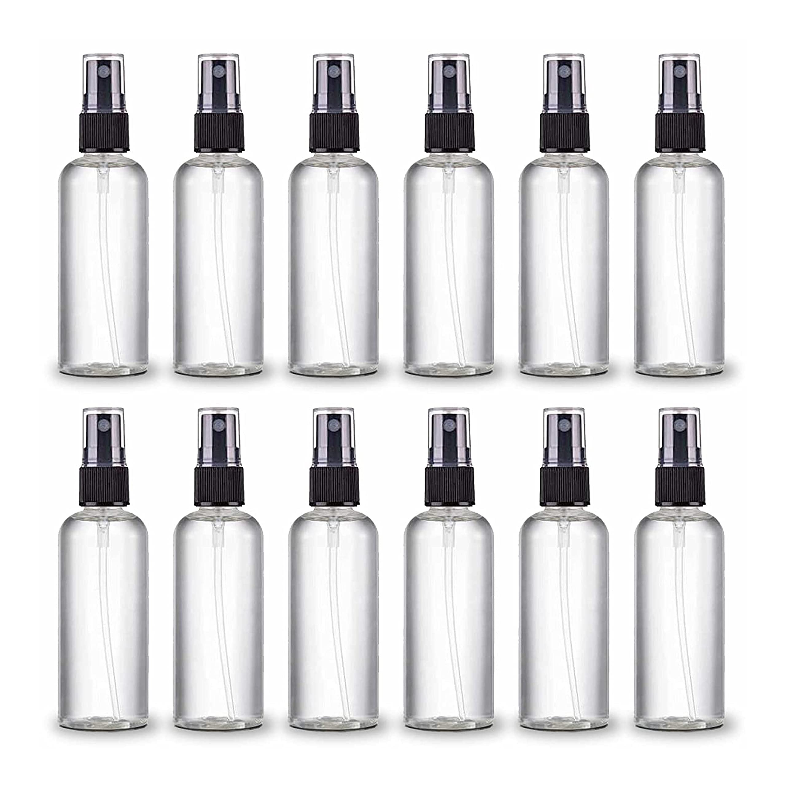 Hunky Dory 30ml Empty Plastic Refillable Fine Mist Spray Bottle - Transparent Black for Salon, Cosmetic, Hand Sanitizer, Toner, Perfume, Lotion & Essential Oils - Travel Size (Pack of 12) - Perfect for Home, Salon, Travel & DIY Beauty Products