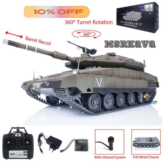 **Heng Long 1/16 Scale IDF Merkava MK IV 3958 RC Battle Tank - Full Metal Body, Infrared Fighting, Laser Aiming Lights | Perfect for Military Enthusiasts & RC Tank Battles**    *(Use for realistic military simulations, hobbyist collections, and competitive RC tank battles.)*
