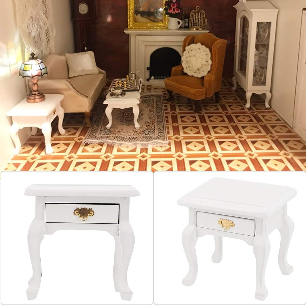 1:12 Scale Miniature Dollhouse Nightstand with Drawer - Realistic Wooden End Table for Dollhouse Accessories, Kids Gift & Collectibles | Perfect for Dollhouse Decor, Miniature Scenes & Children's Playtime